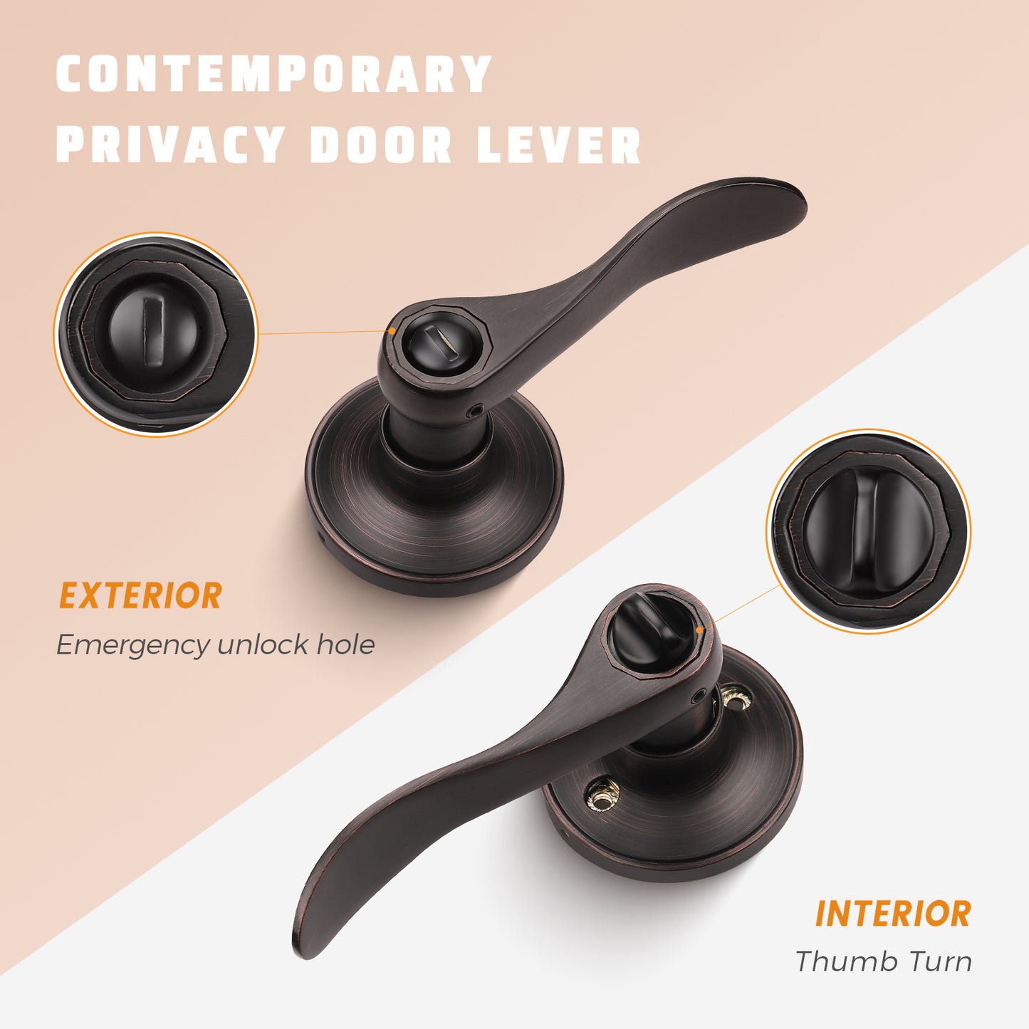 Front and back view of KNOBWELL Colonial 5 Pack Bronze Privacy Interior Round Door Handles