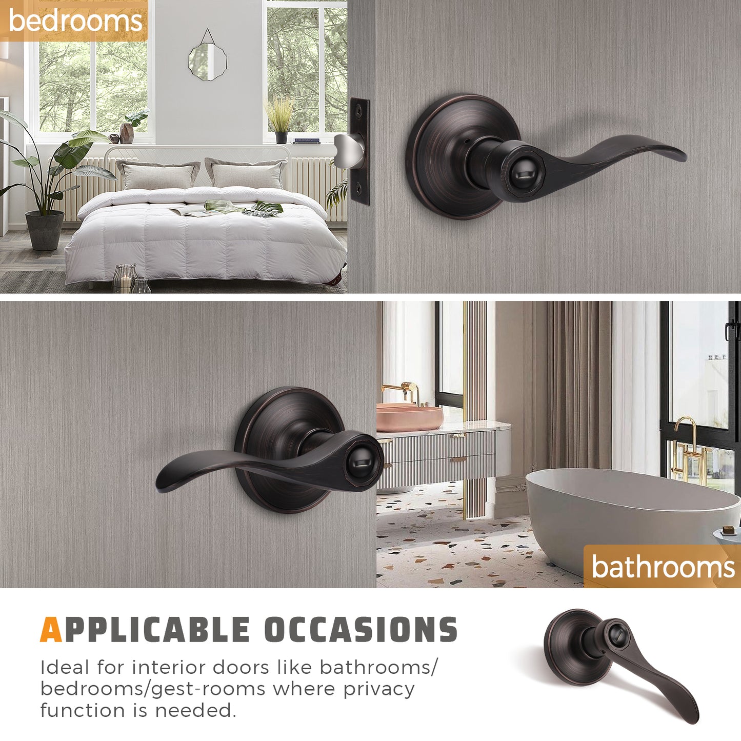 Front and back view of KNOBWELL Colonial 5 Pack Bronze Privacy Interior Round Door Handles