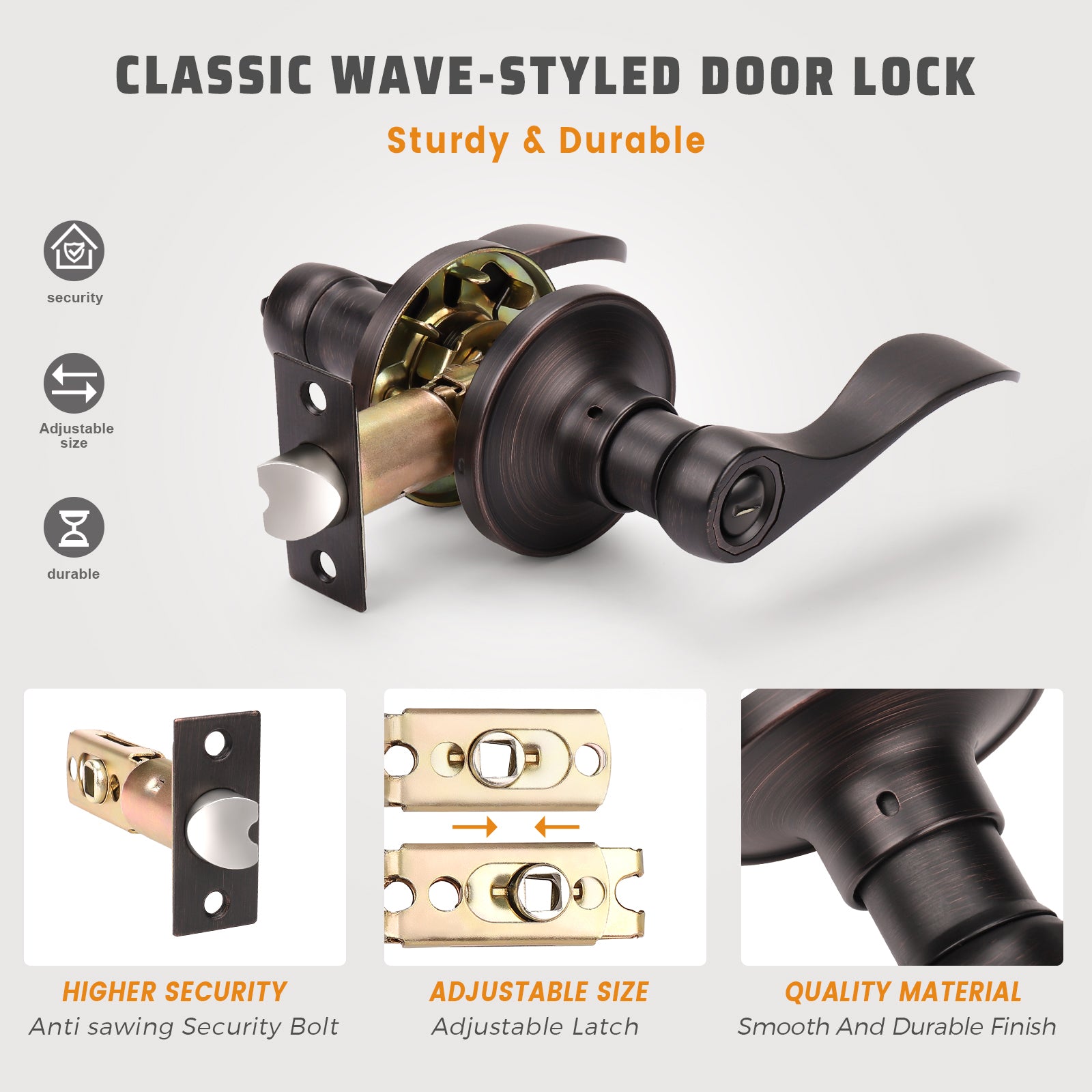 Close-up of KNOBWELL Colonial 5 Pack Bronze Privacy Interior Round Door Handles
