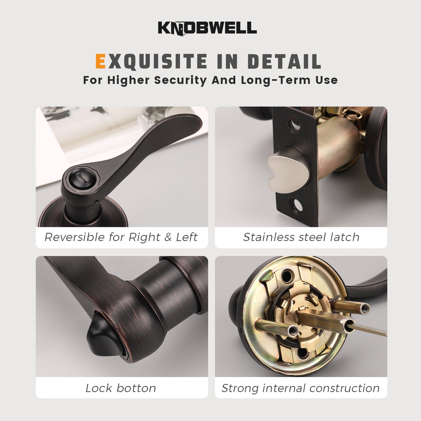 Close-up of KNOBWELL Colonial 5 Pack Bronze Privacy Interior Round Door Handles