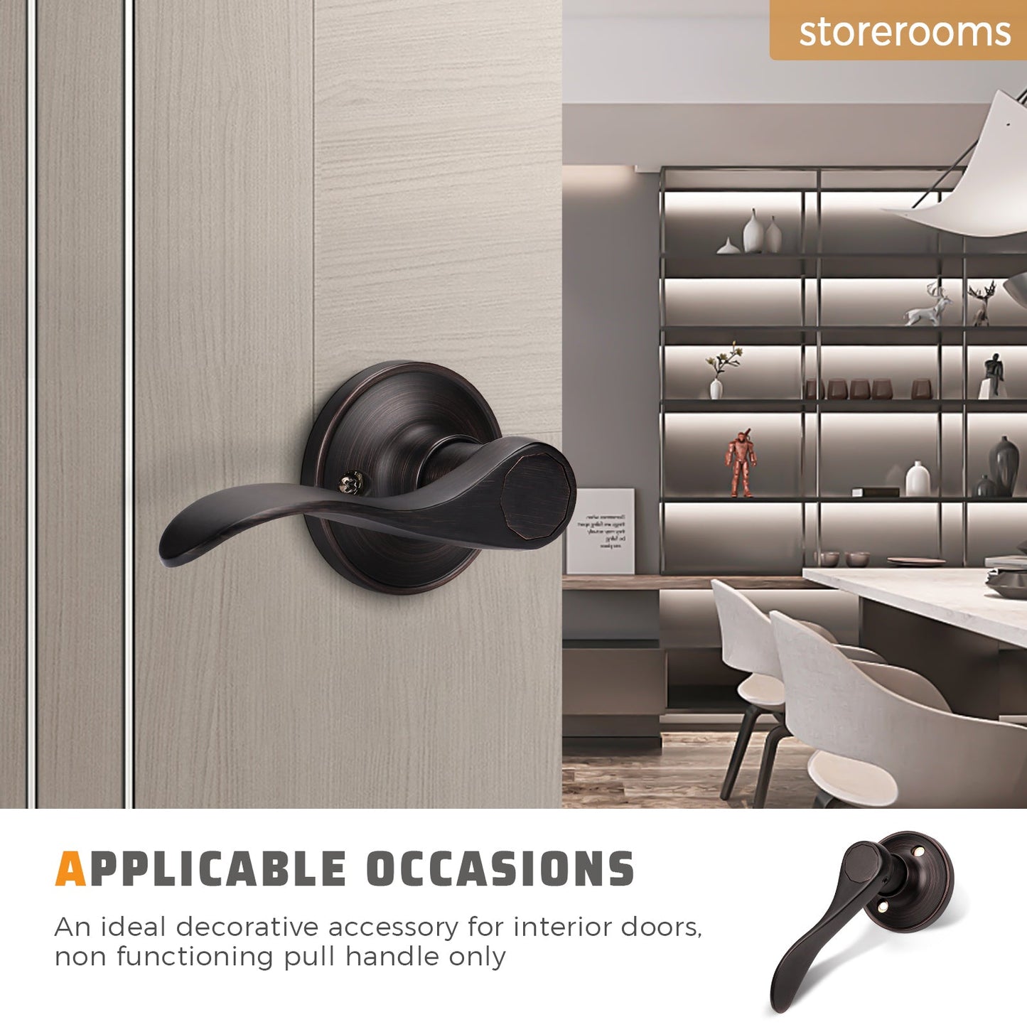 front view of KNOBWELL Wave Style Oil Rubbed Bronze Dummy Inactive Door Locksets for Home Hardware