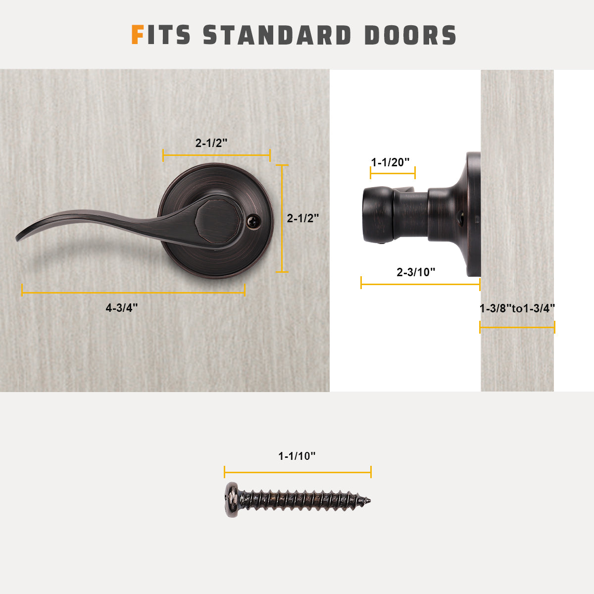 Dimension size of KNOBWELL Wave Style Oil Rubbed Bronze Dummy Inactive Door Locksets for Home Hardware