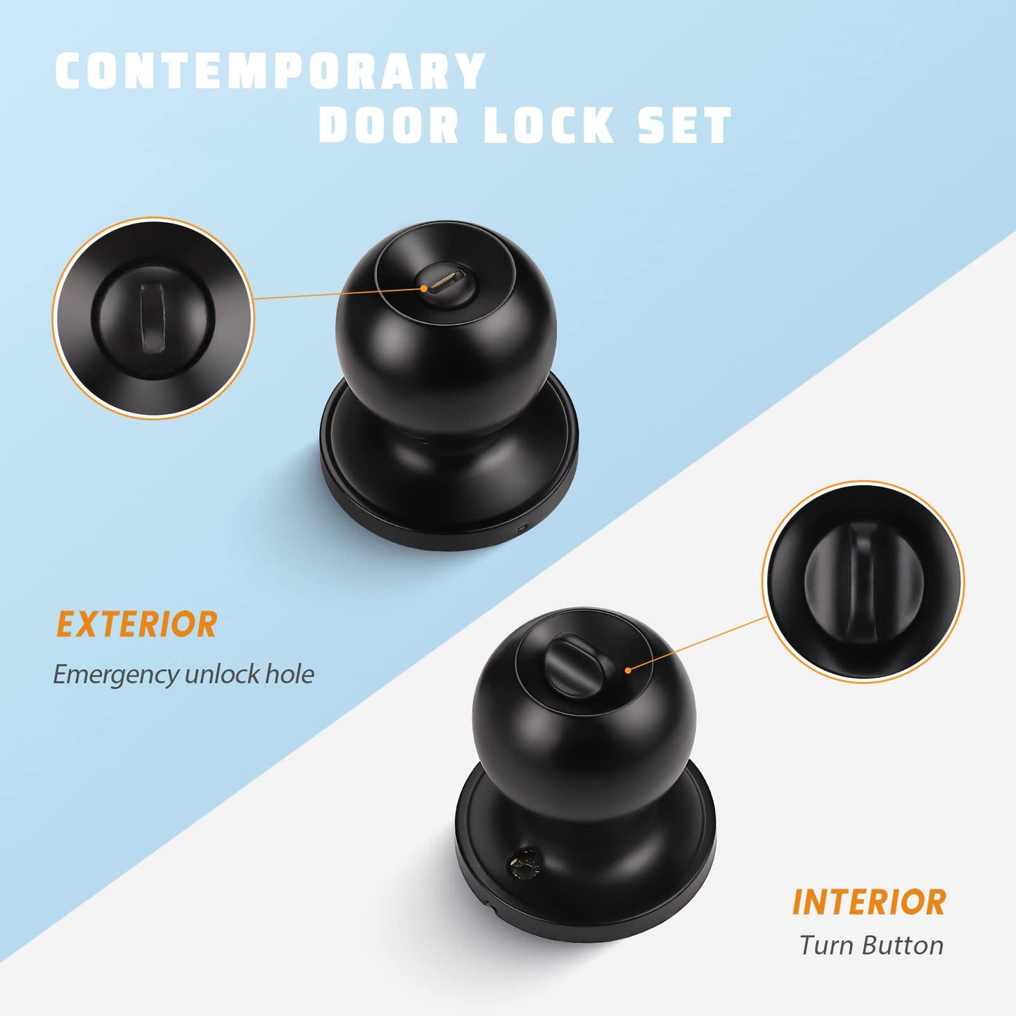 KNOBWELL Round Ball All Function Door Knobs For Interior and Exterior