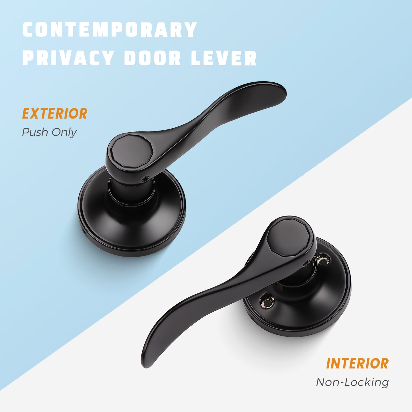 Front and back view of KNOBWELL Wave Style Matte Black Passage Door Locksets for Home Hardware