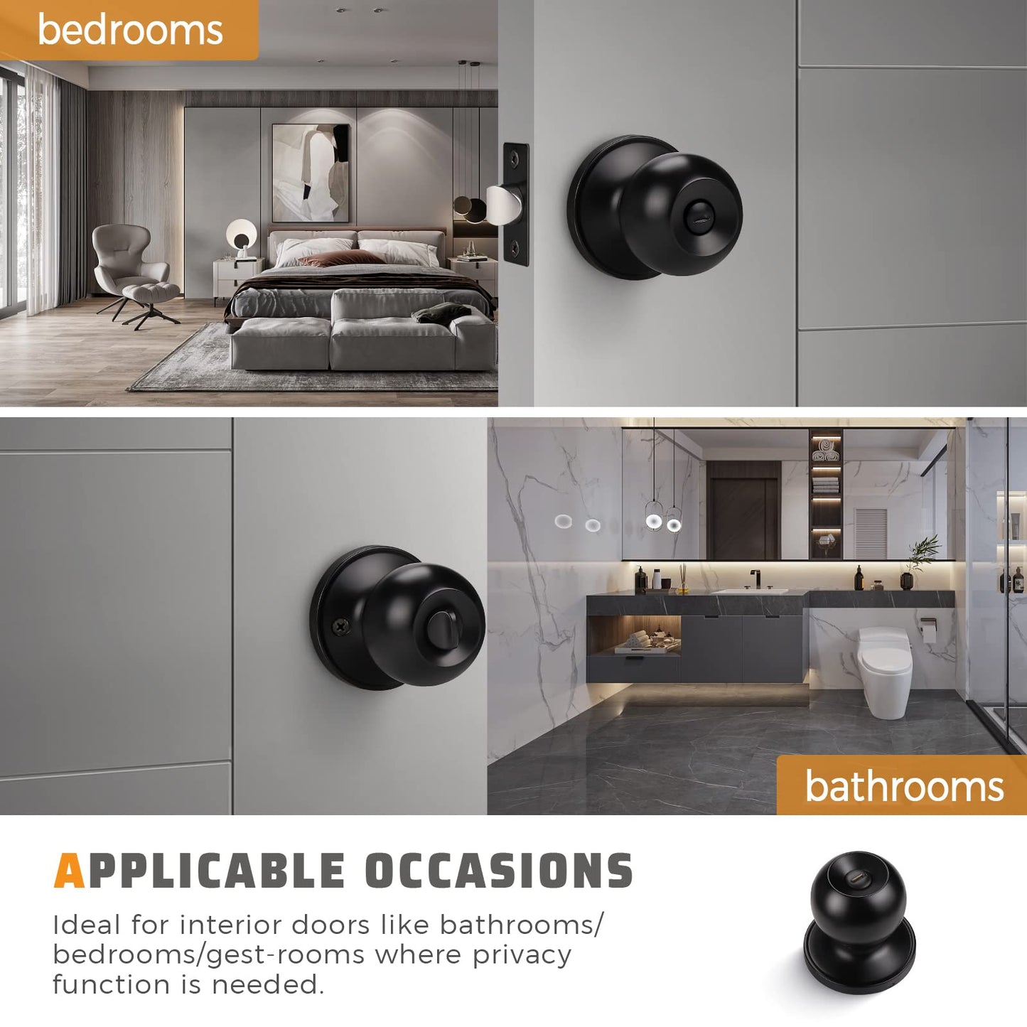 KNOBWELL Round Ball All Function Door Knobs For Interior and Exterior