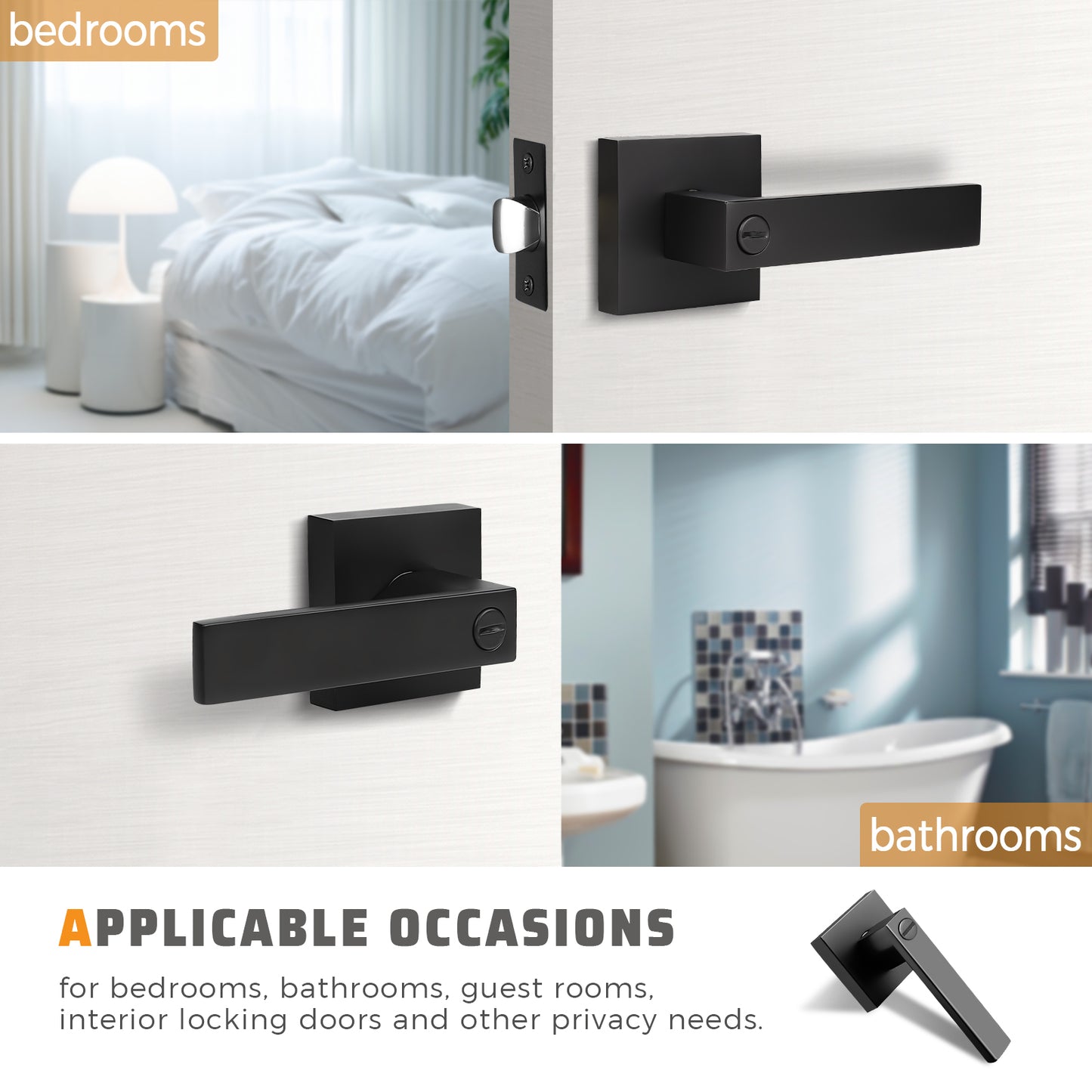 Front and back view of Knobwell Bulk Black Privacy Door Handles at Wholesale Pricing