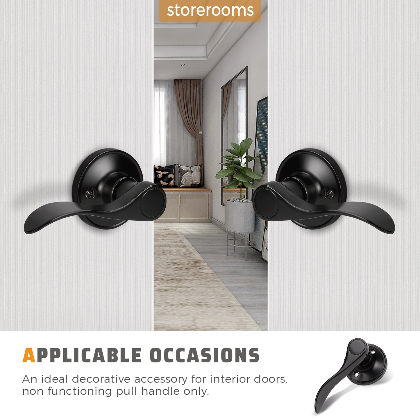 Interior door with Knobwell Black Pull-Only double door handleset with dummy