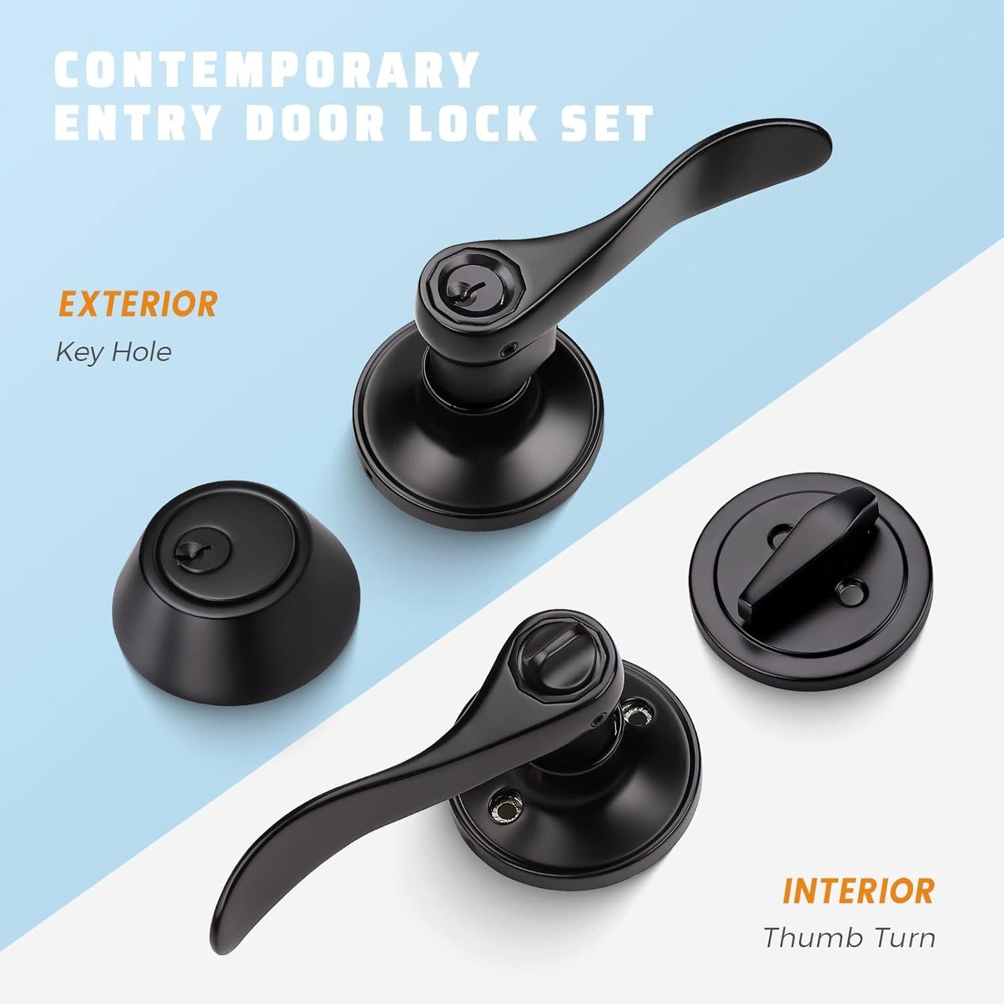 Front and back view of KNOBWELL Colonial Black Keyed Entry Lever Set with Single Cylinder Deadbolt