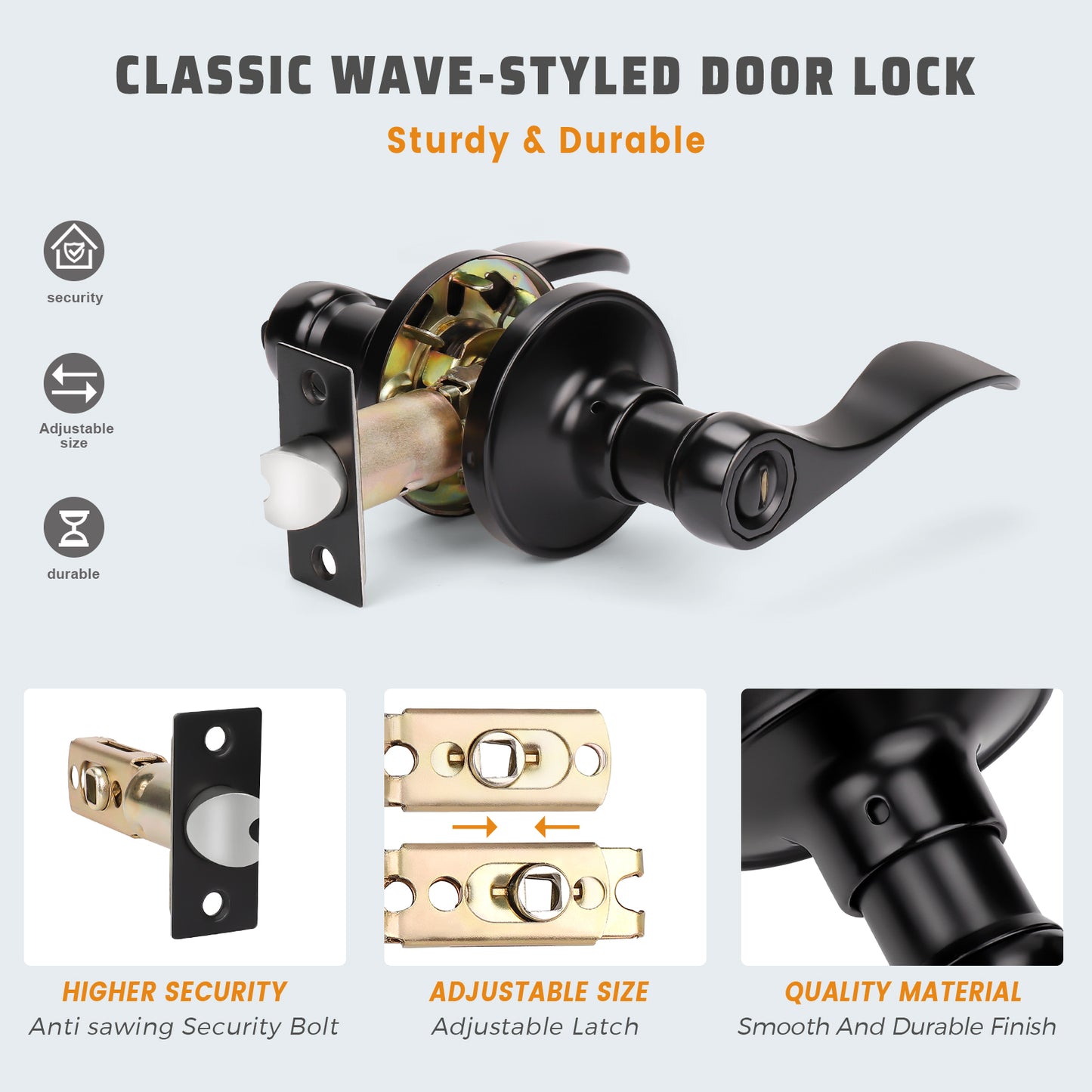 Close-up of KNOBWELL Colonial 5 Pack Black Privacy Interior Round Door Handles