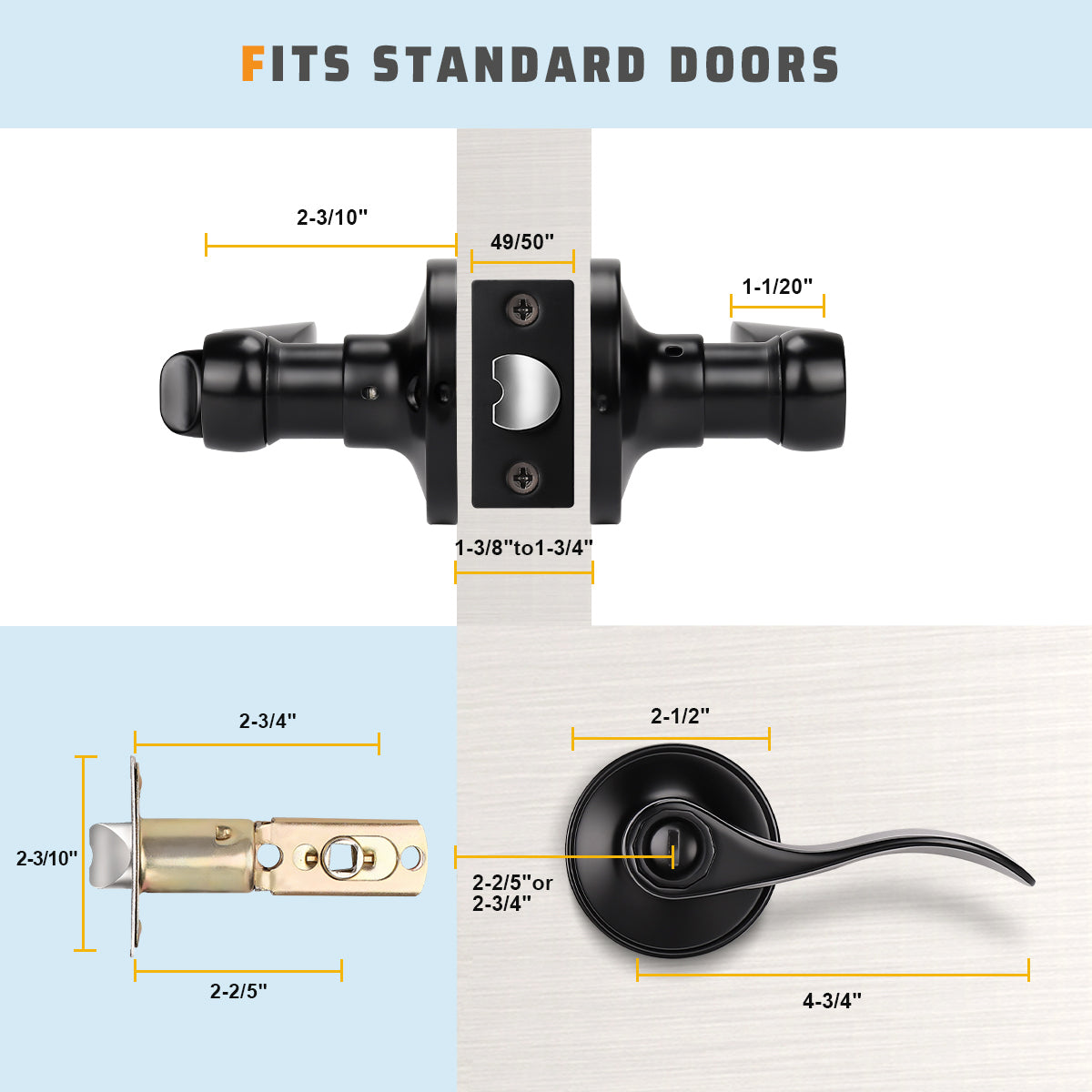 Dimension size of KNOBWELL Colonial 5 Pack Black Privacy Interior Round Door Handles