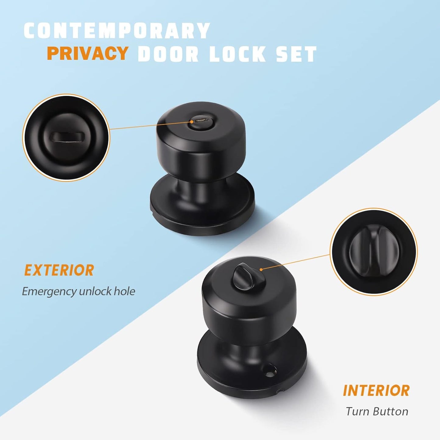 KNOBWELL Cylinder Ball Interior Privacy Door Knobs With Lock For Bedroom - KNOBWELL