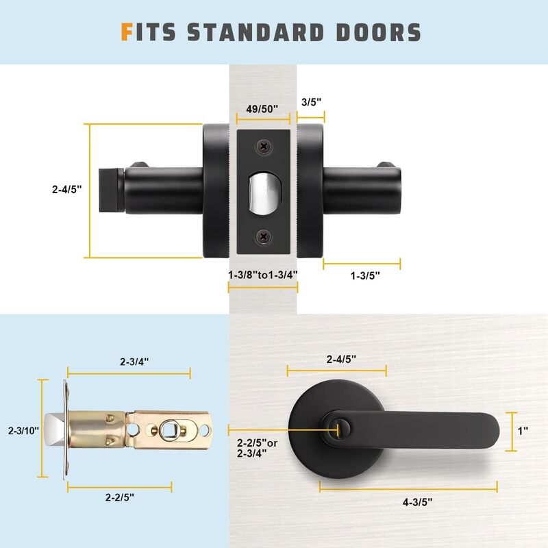 Dimension size of KNOBWELL Modern Matte Black Privacy Door Handles With Lock For Interior Doors