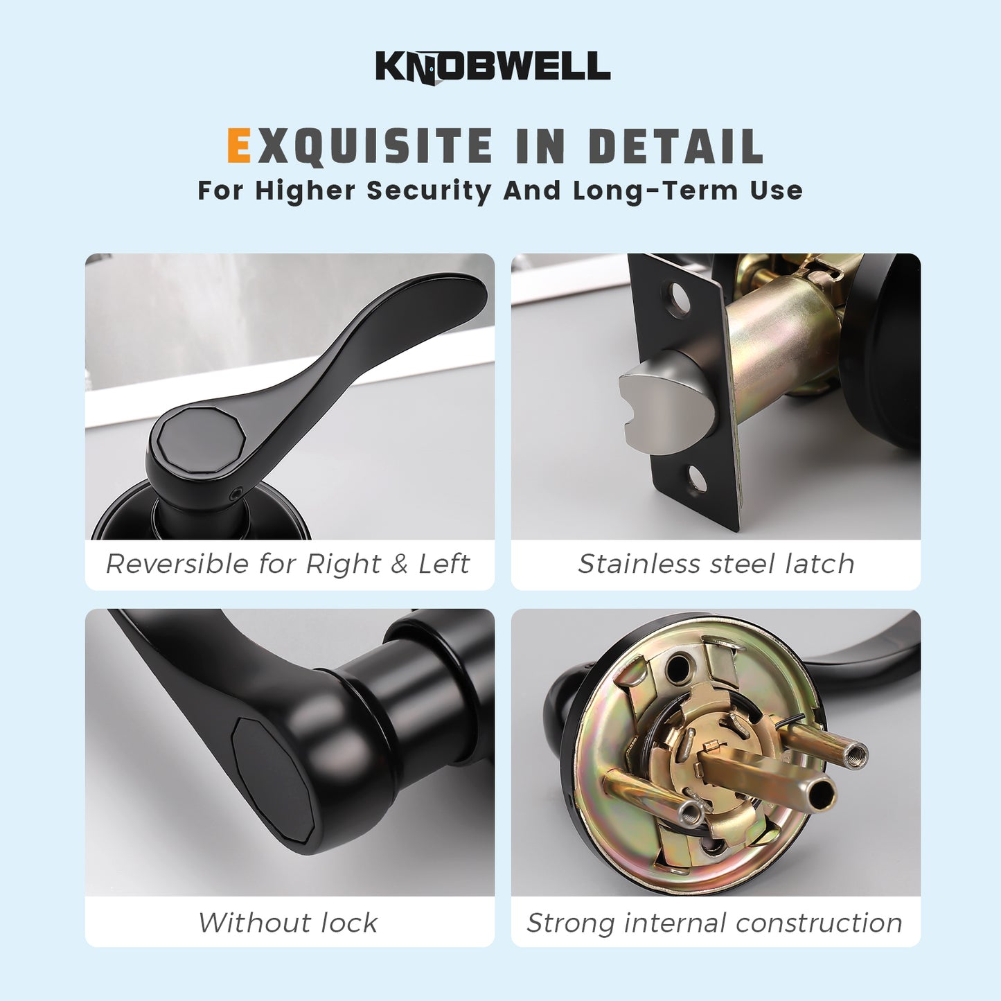 Details of KNOBWELL Colonial Style Black Passage Door Lever Without Lock