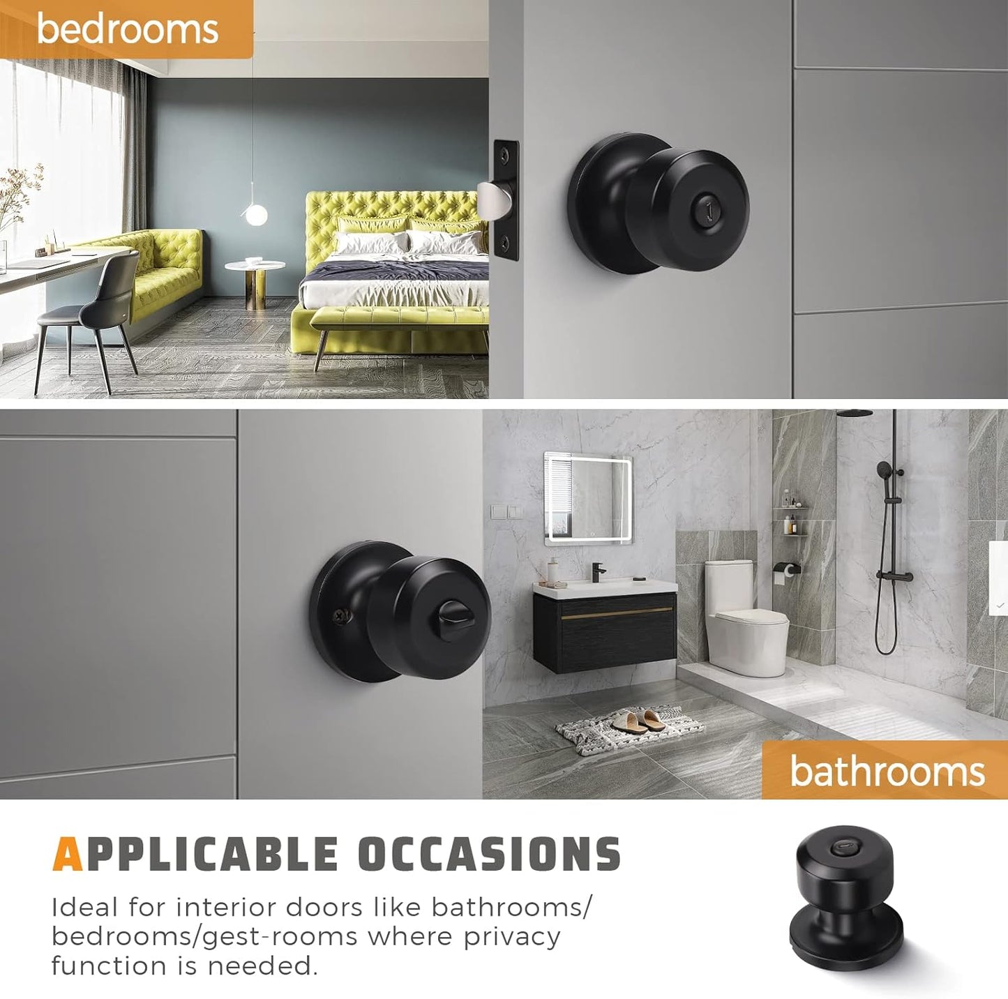 KNOBWELL Cylinder Ball Interior Privacy Door Knobs With Lock For Bedroom - KNOBWELL