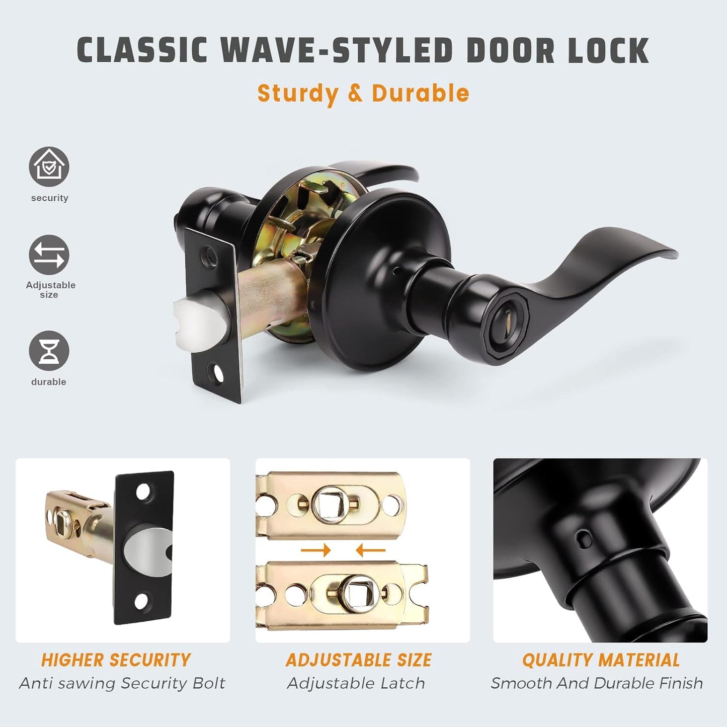 Details of KNOBWELL Colonial Black Privacy Door Lever Handle With Lock For Bathroom