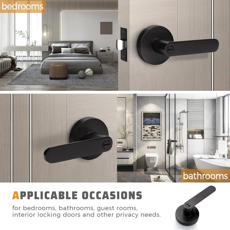 Side view of KNOBWELL Modern Matte Black Privacy Door Handles With Lock For Interior Doors