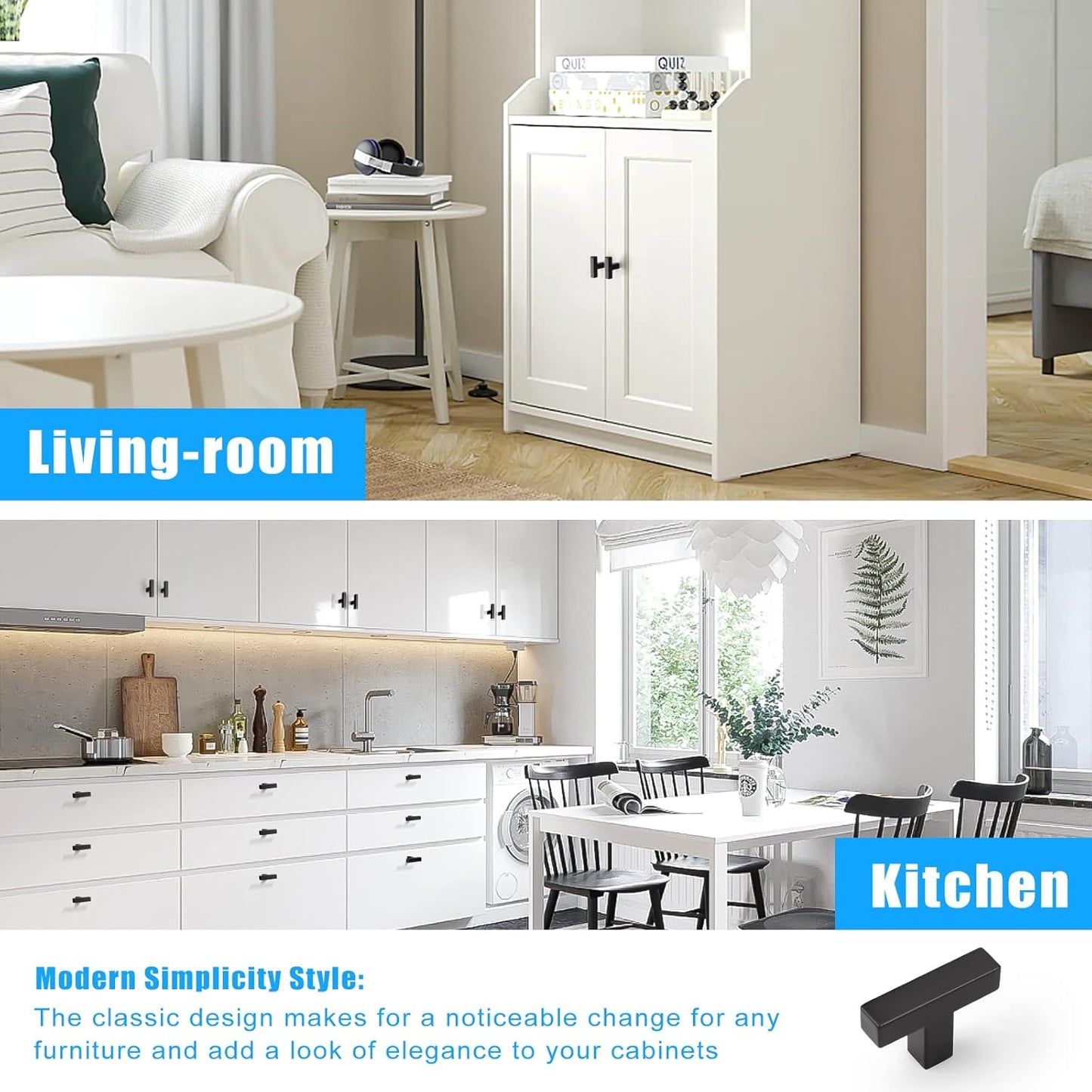 KNOBWELL Matte Black Square Cabinet Pulls Stainless Steel Modern Handles for Kitchen Cupboards/Drawers-PDDJS12HBK
