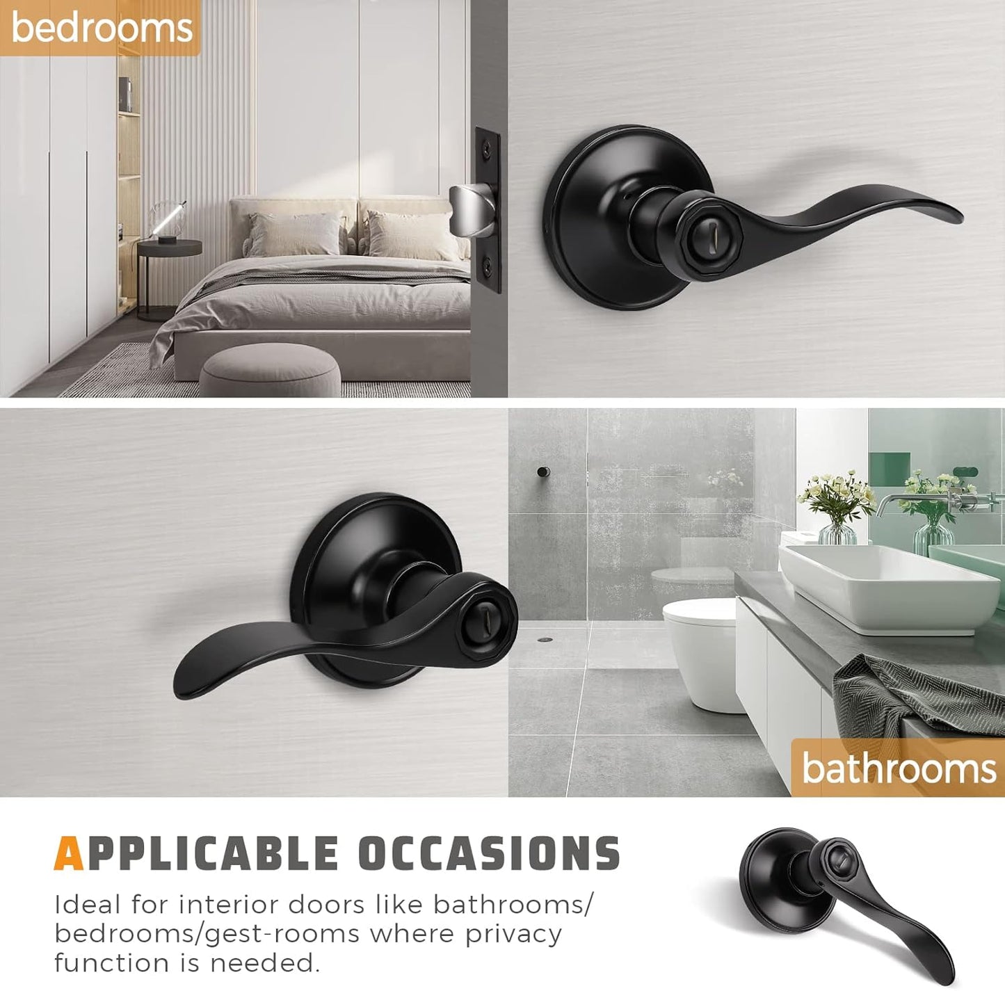 KNOBWELL Colonial Black bathroom door handles with privacy lock