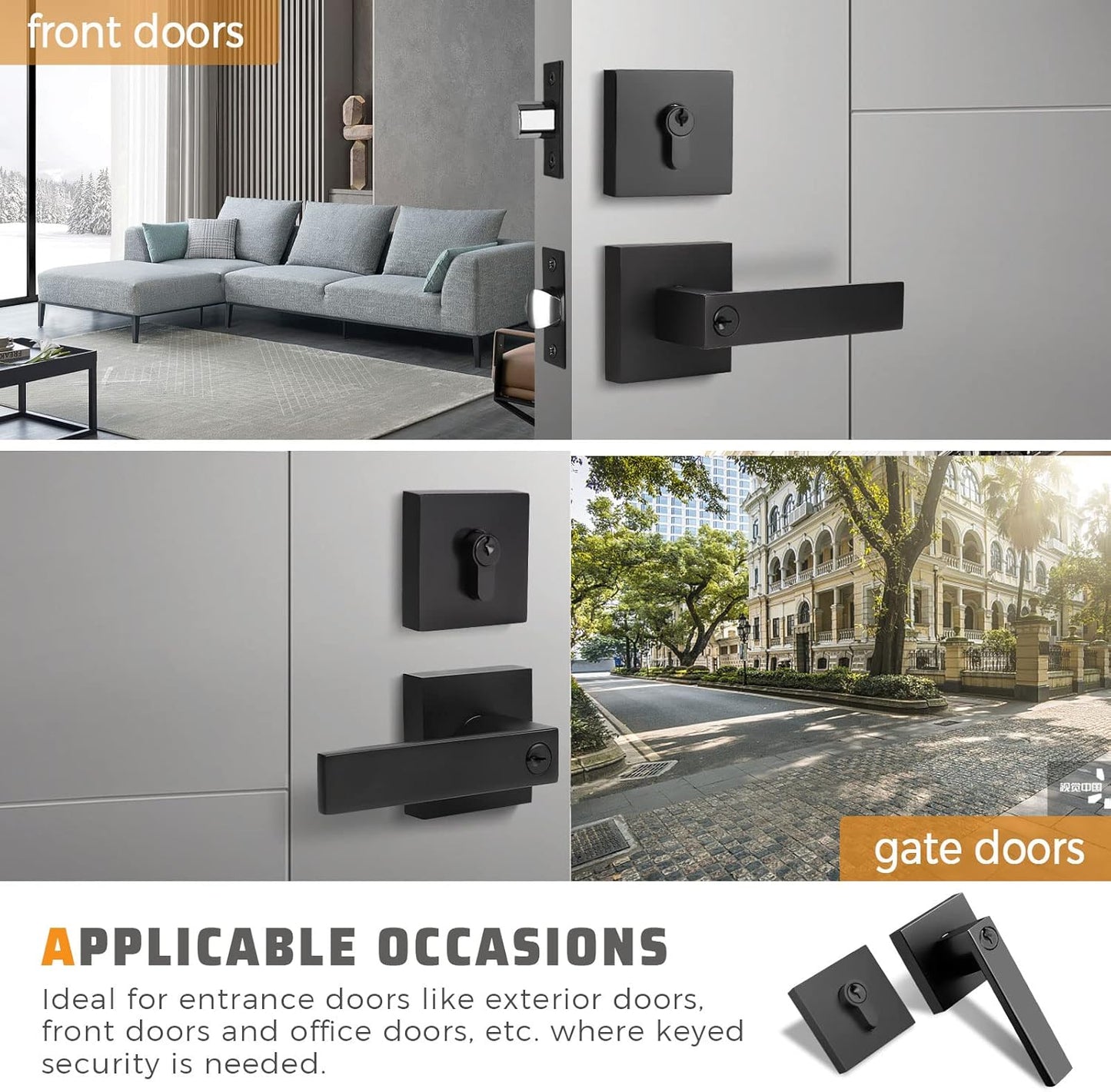 Side view of KNOBWELL Heavy Duty Double Cylinder Keyed Entry Door Lever with Deadbolt