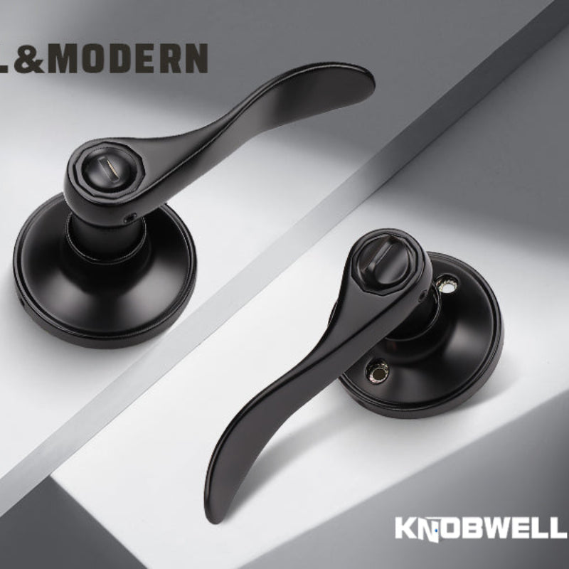 KNOBWELL Colonial Black Privacy Door Lever Handle With Lock For Bathroom
