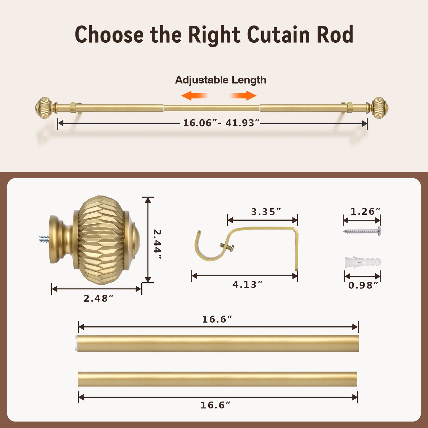 1" Empyrean Grace Golden Curtain Rod with Lantern Finials, 22-42 inches