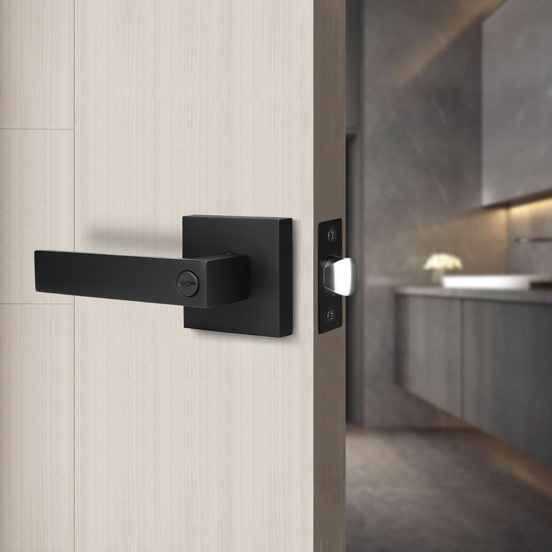 KNOBWELL 6 Pack Black Privacy Door Lever Handle With Lock For Bedroom and Bathroom