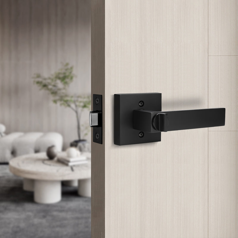 KNOBWELL 6 Pack Black Privacy Door Lever Handle With Lock For Bedroom and Bathroom