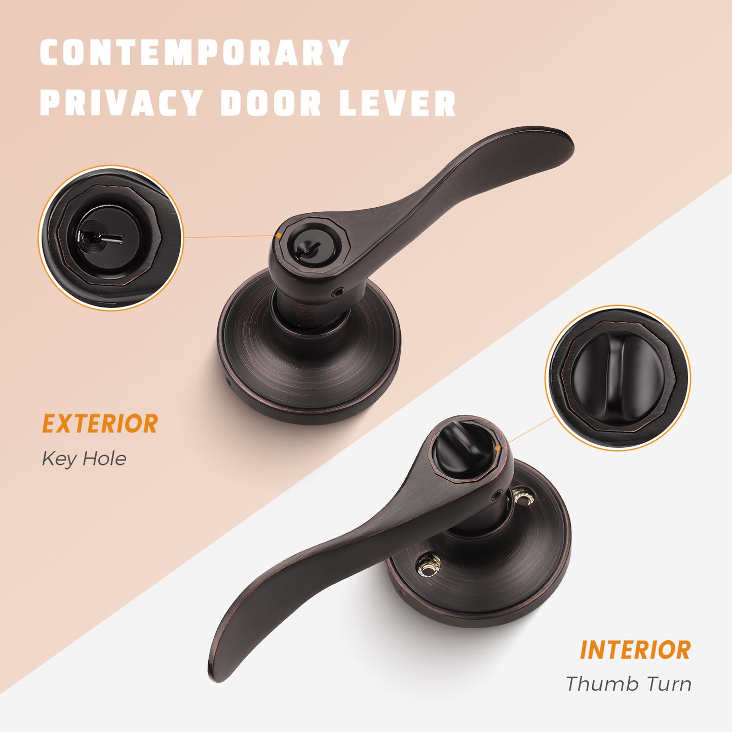 Front and back view of KNOBWELL Bronze Keyed Entry Door Lock – Front Door Lock with Keyed Different Keys