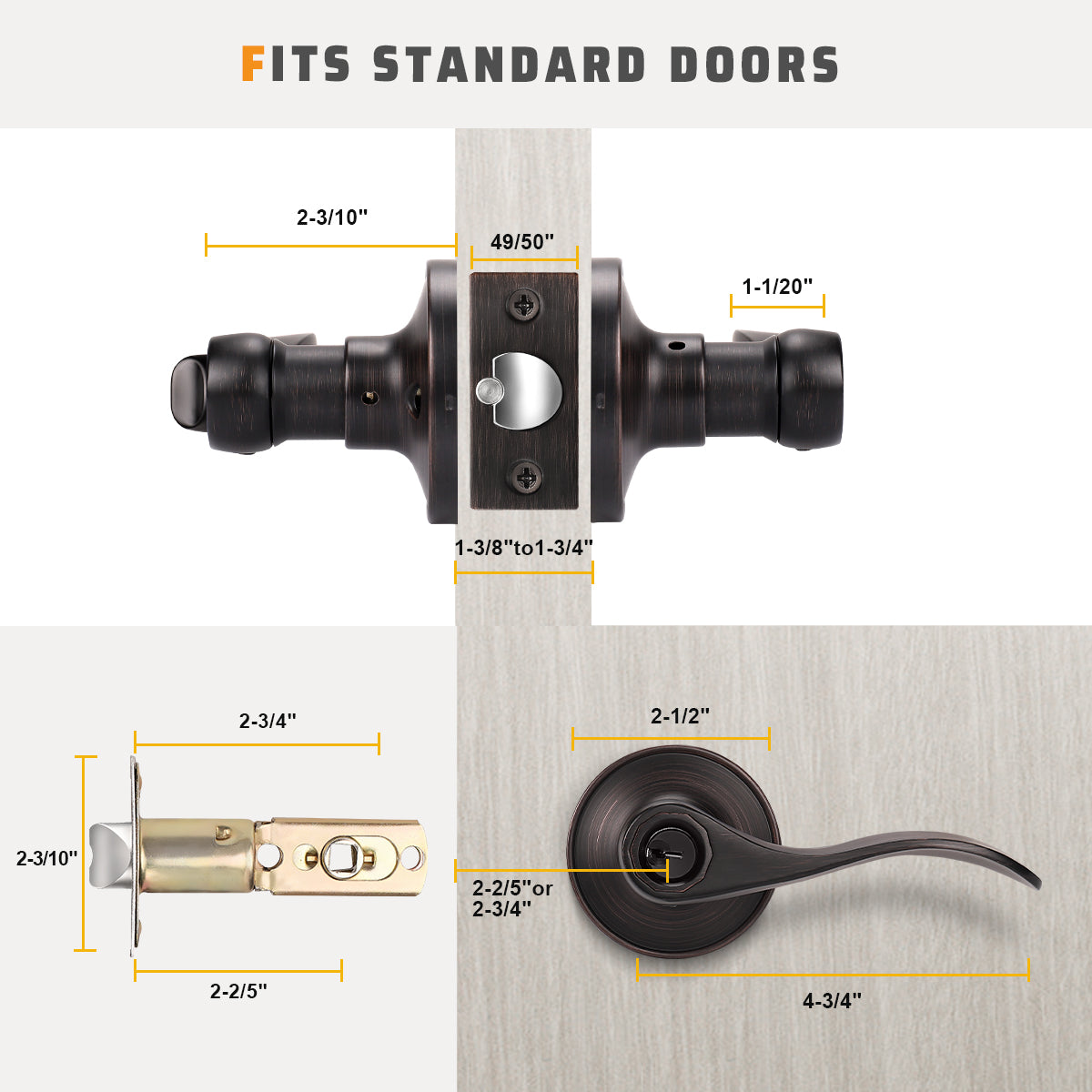 Dimension Size of KNOBWELL Bronze Keyed Entry Door Lock – Front Door Lock with Keyed Different Keys