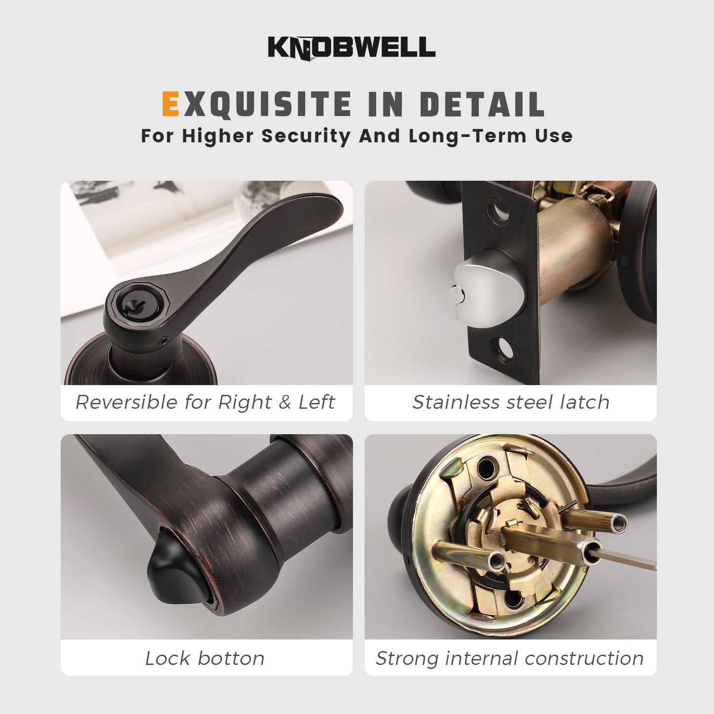 Details of Front and back view of KNOBWELL Bronze Keyed Entry Door Lock – Front Door Lock with Keyed Different Keys