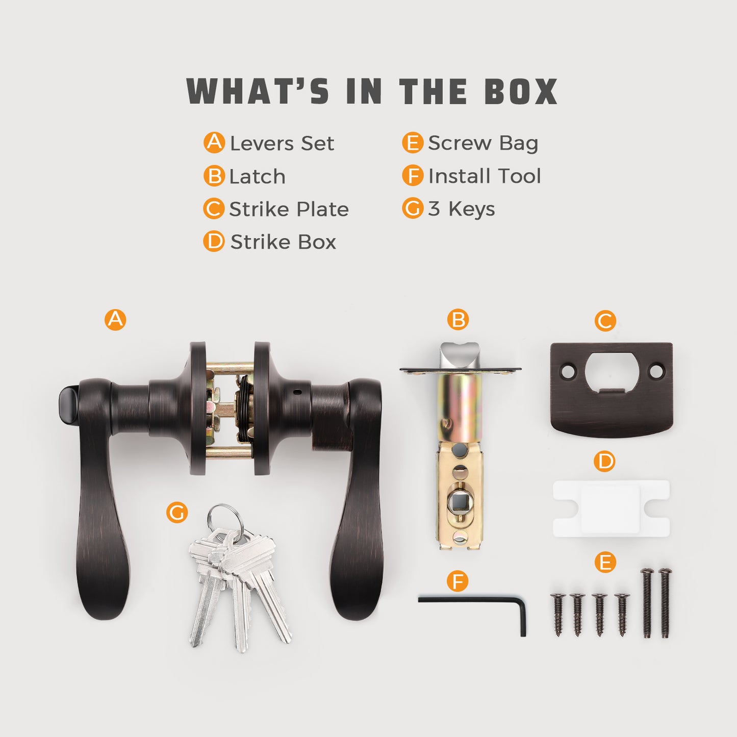 Front and back view of KNOBWELL Bronze Keyed Entry Door Lock – Front Door Lock with Keyed Different Keys Components