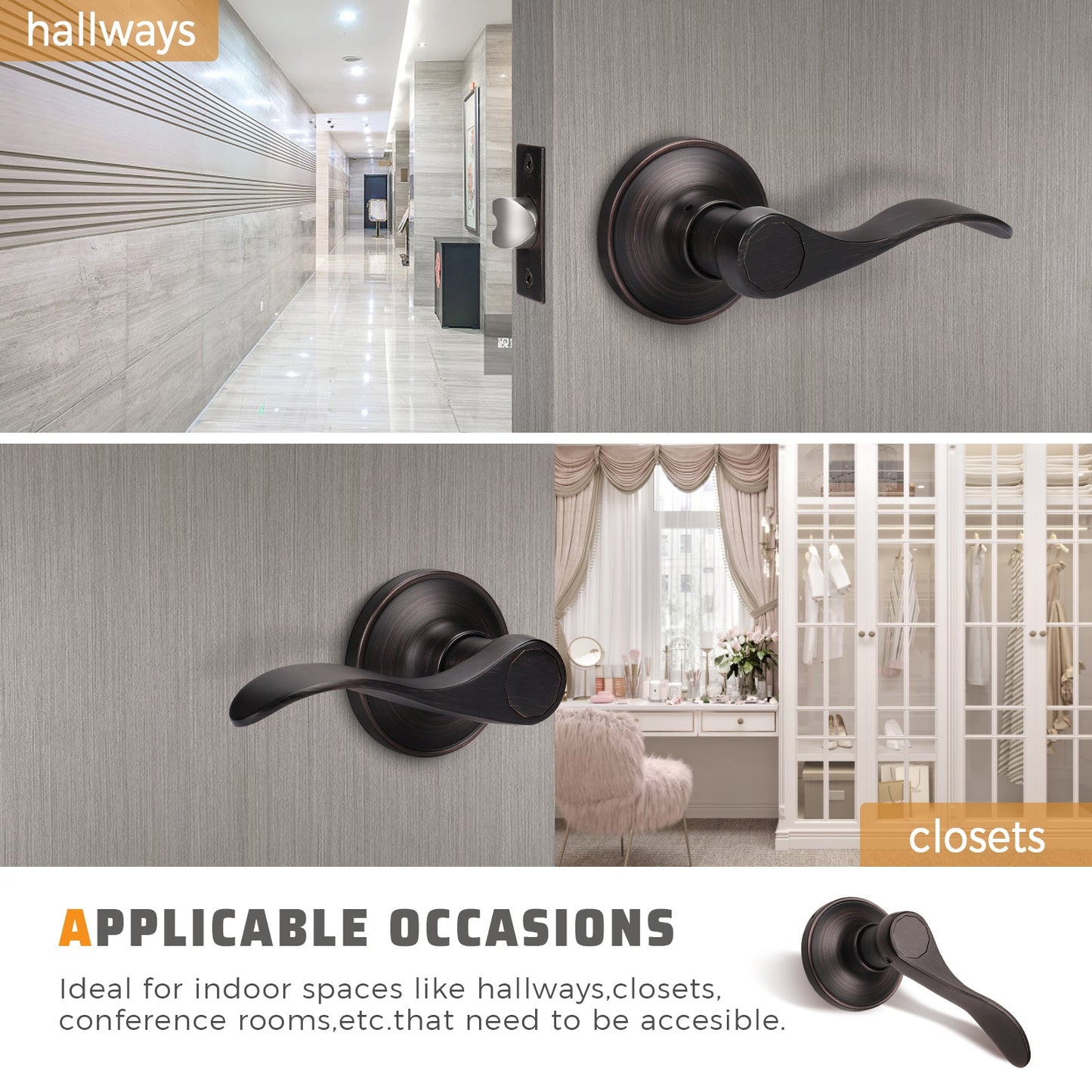 Front and back view of KNOBWELL Wave Style Oil Rubbed Bronze Passage Door Locksets for Home Hardware