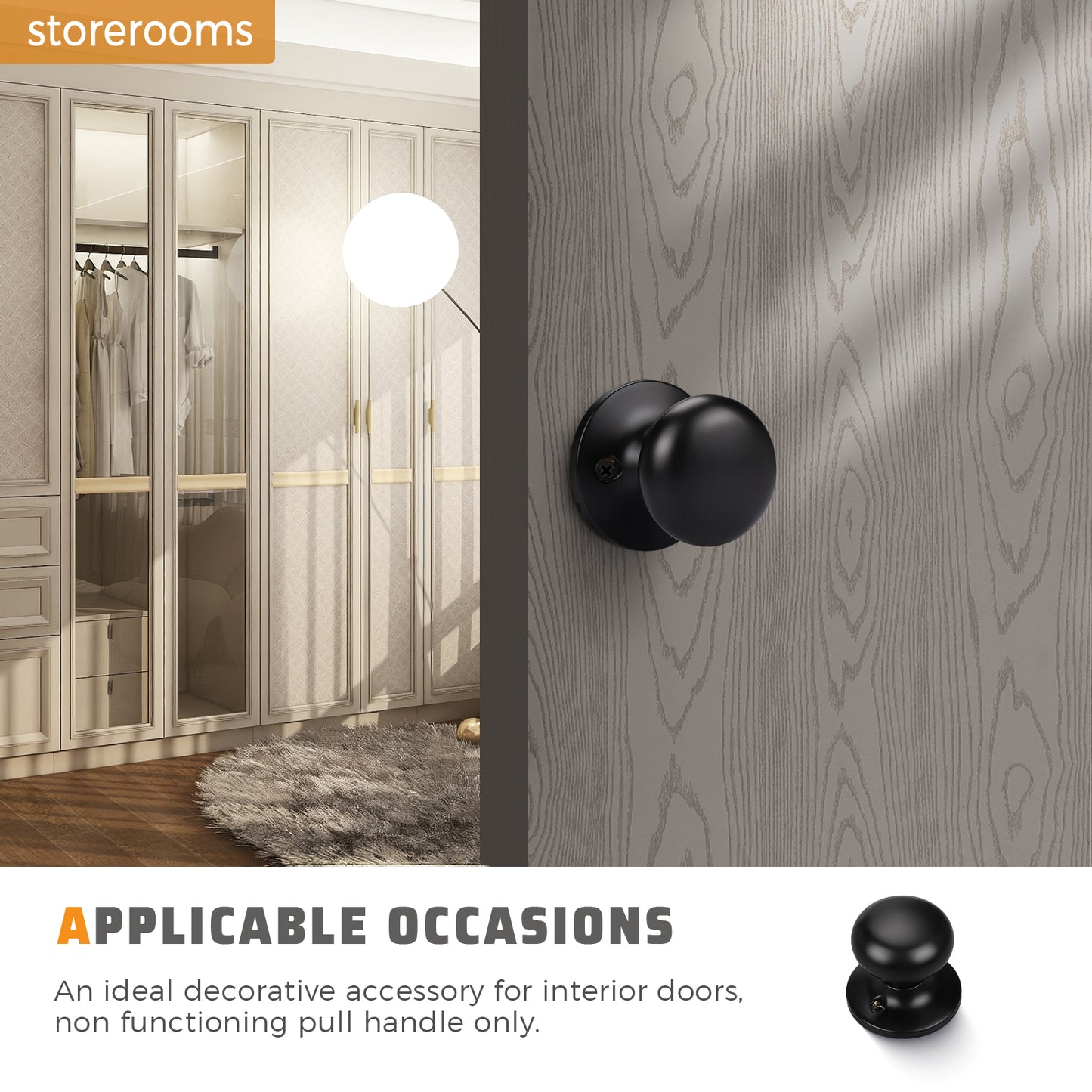 Interior door with KNOBWELL Matte Black Decorative Dummy Closet Door Knobs