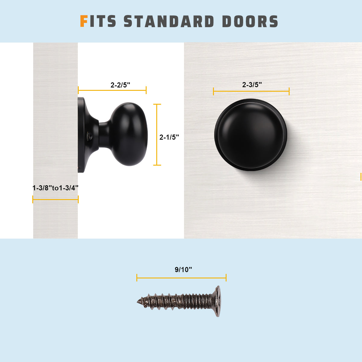 Size dimensions of KNOBWELL Matte Black Decorative Dummy Closet Door Knobs