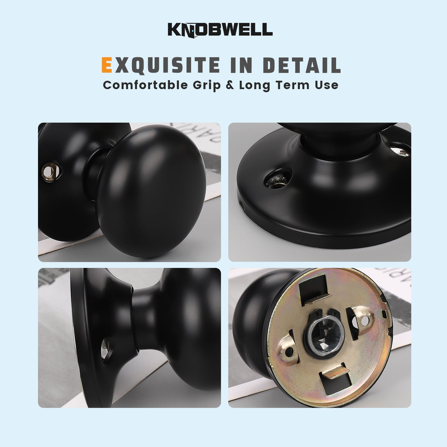 Close-up of KNOBWELL Matte Black Decorative Dummy Closet Door Knobs