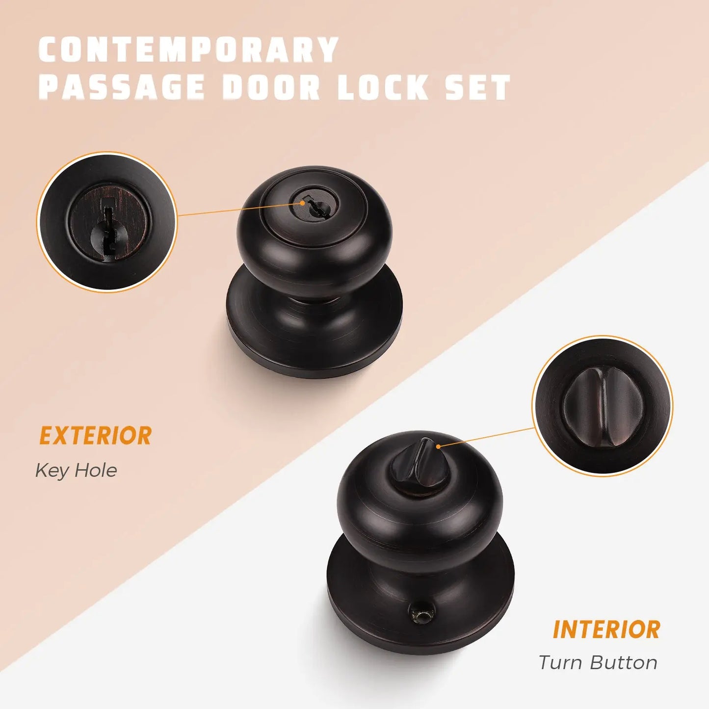 Front and back view of KNOBWELL Keyed Alike Bronze Door Knobs