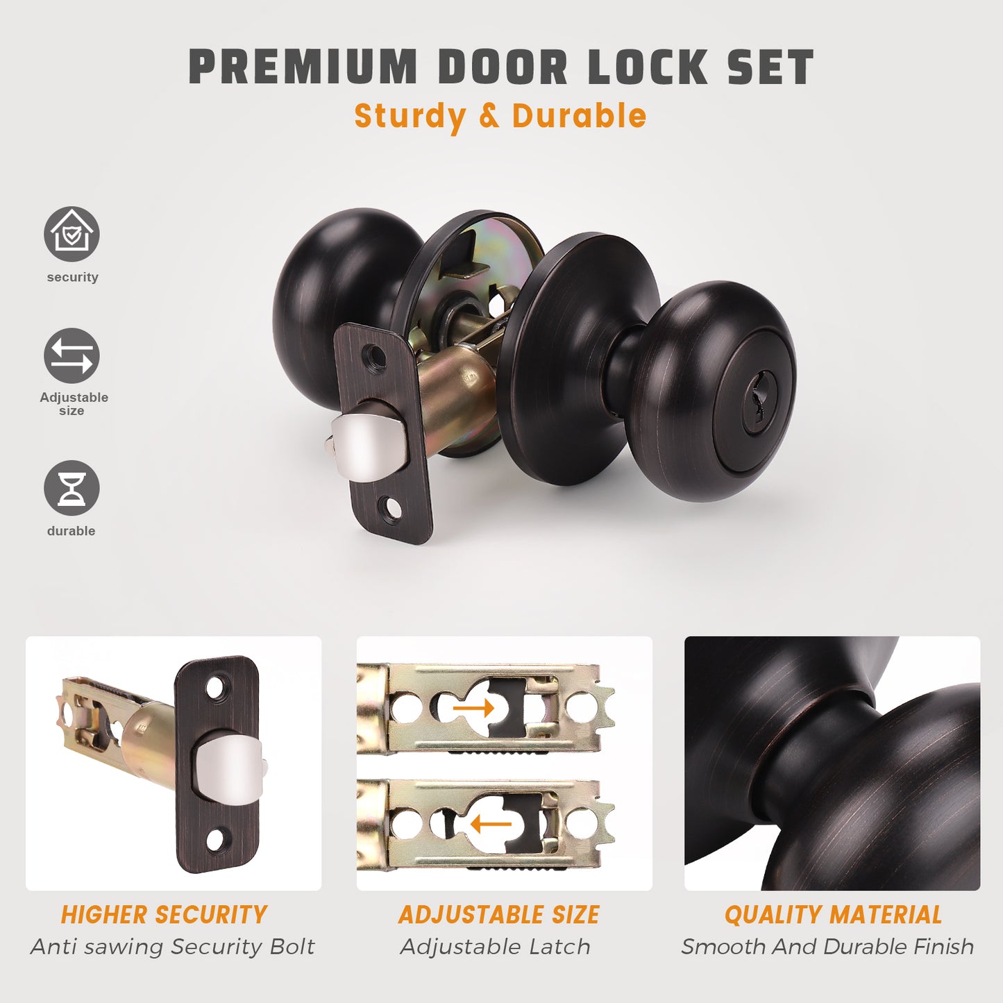 Close-up of KNOBWELL Modern Bronze Round Interior Door Knobs