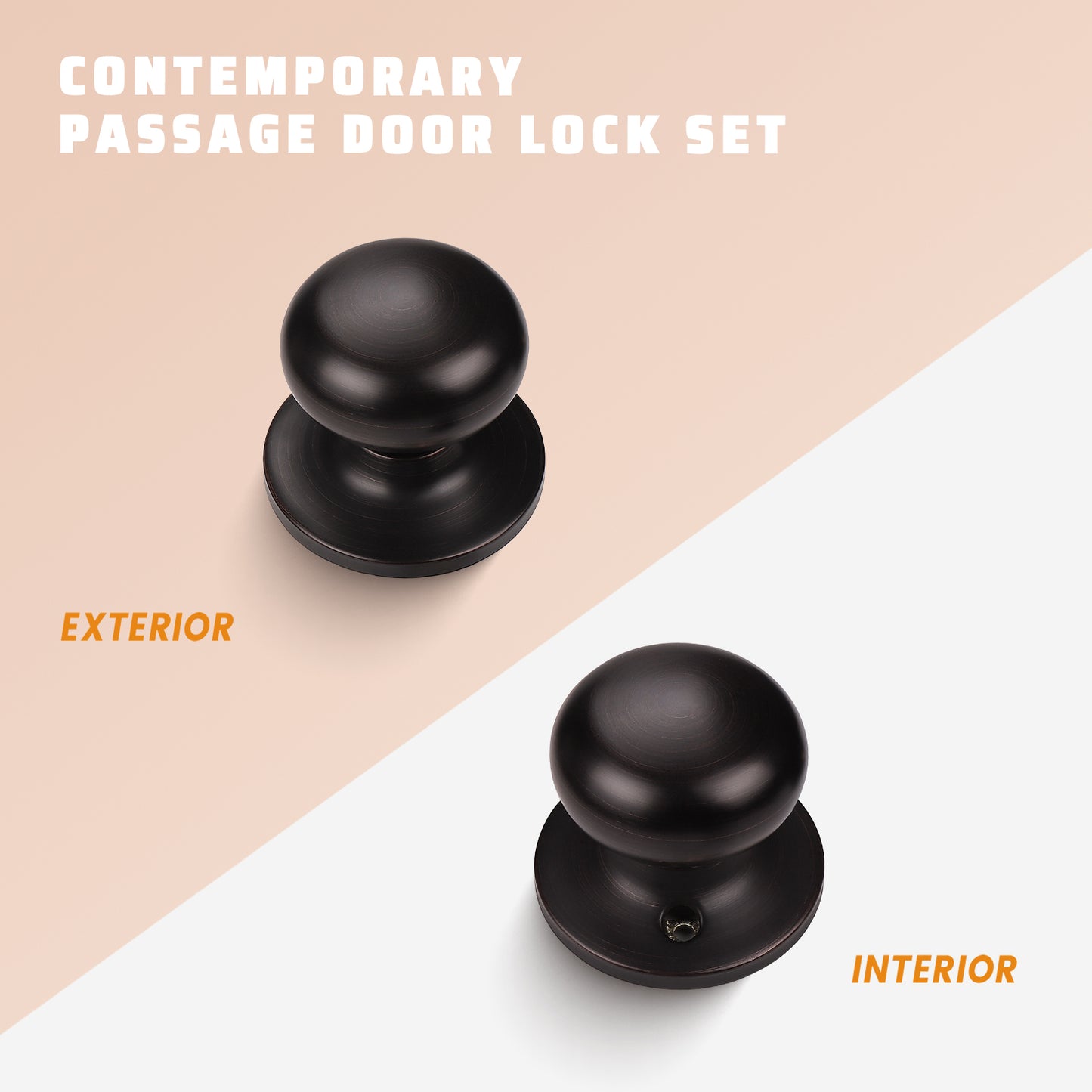 Front and back view of KNOBWELL Modern Bronze Round Interior Door Knobs-All Function