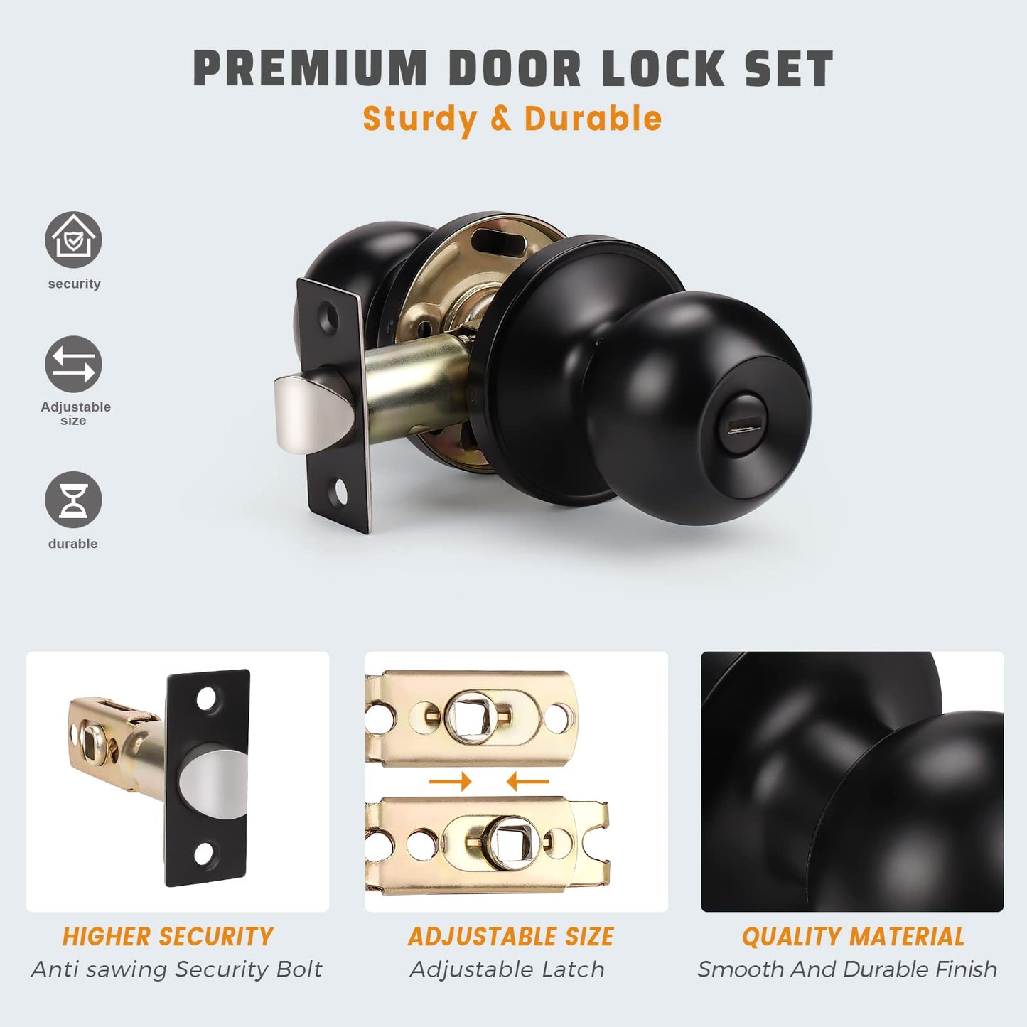 KNOBWELL Round Ball All Function Door Knobs For Interior and Exterior