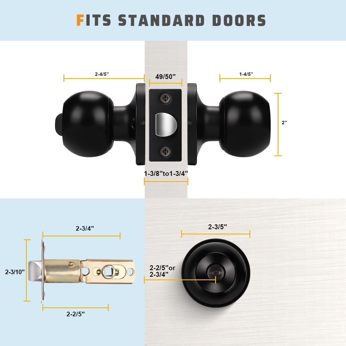 KNOBWELL Round Ball All Function Door Knobs For Interior and Exterior