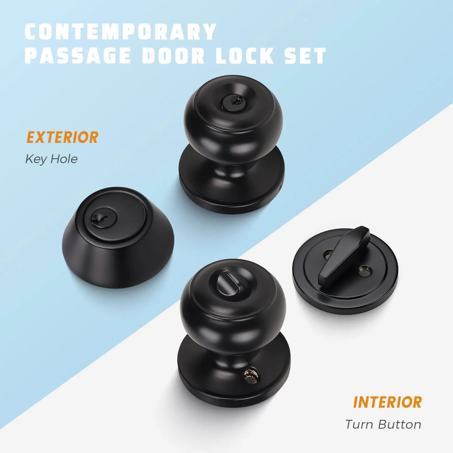KNOBWELL Matte Black Single Cylinder Entry Door Handlesets with Deadbolts