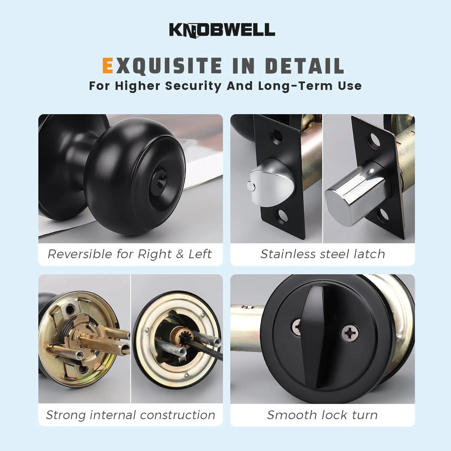 KNOBWELL Matte Black Single Cylinder Entry Door Handlesets with Deadbolts