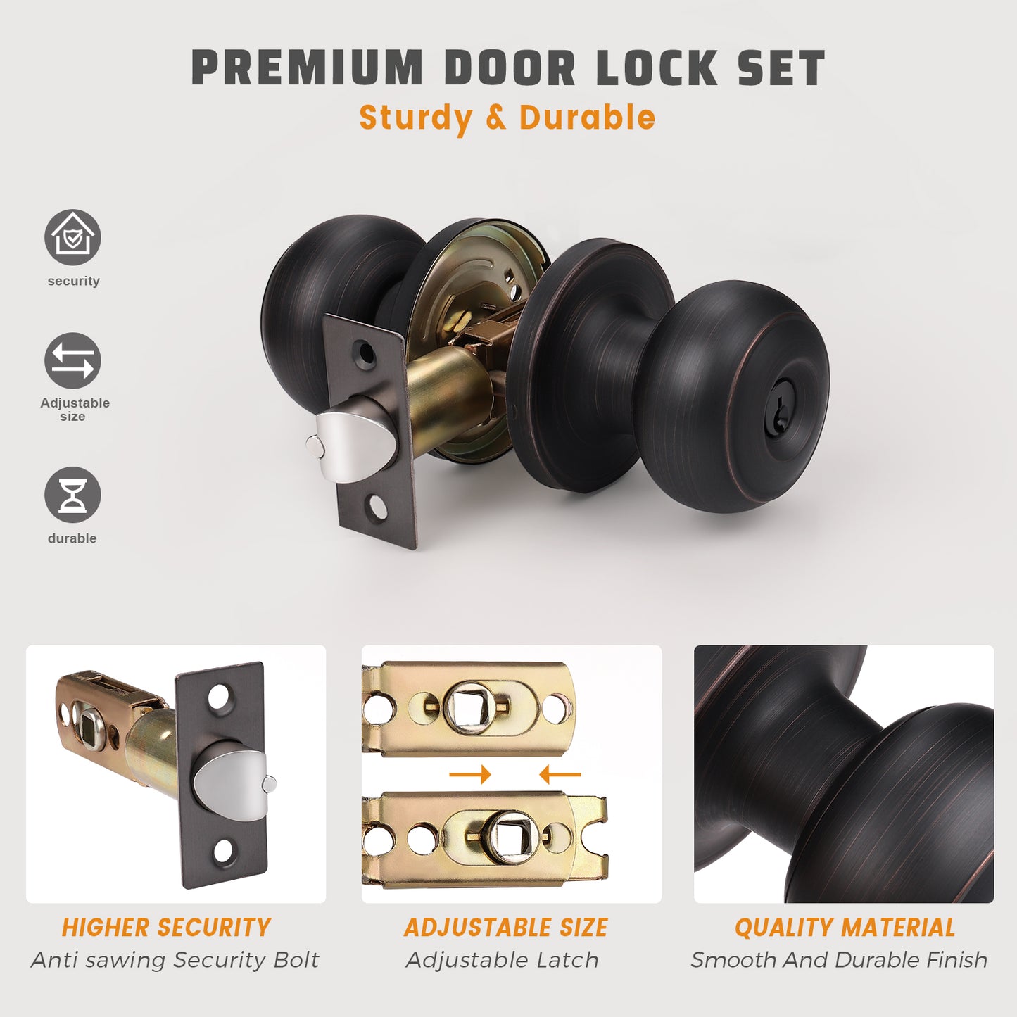 Close-up of KNOBWELL Bronze Keyed Interior Door Knob For Front Doors with Lock and Key