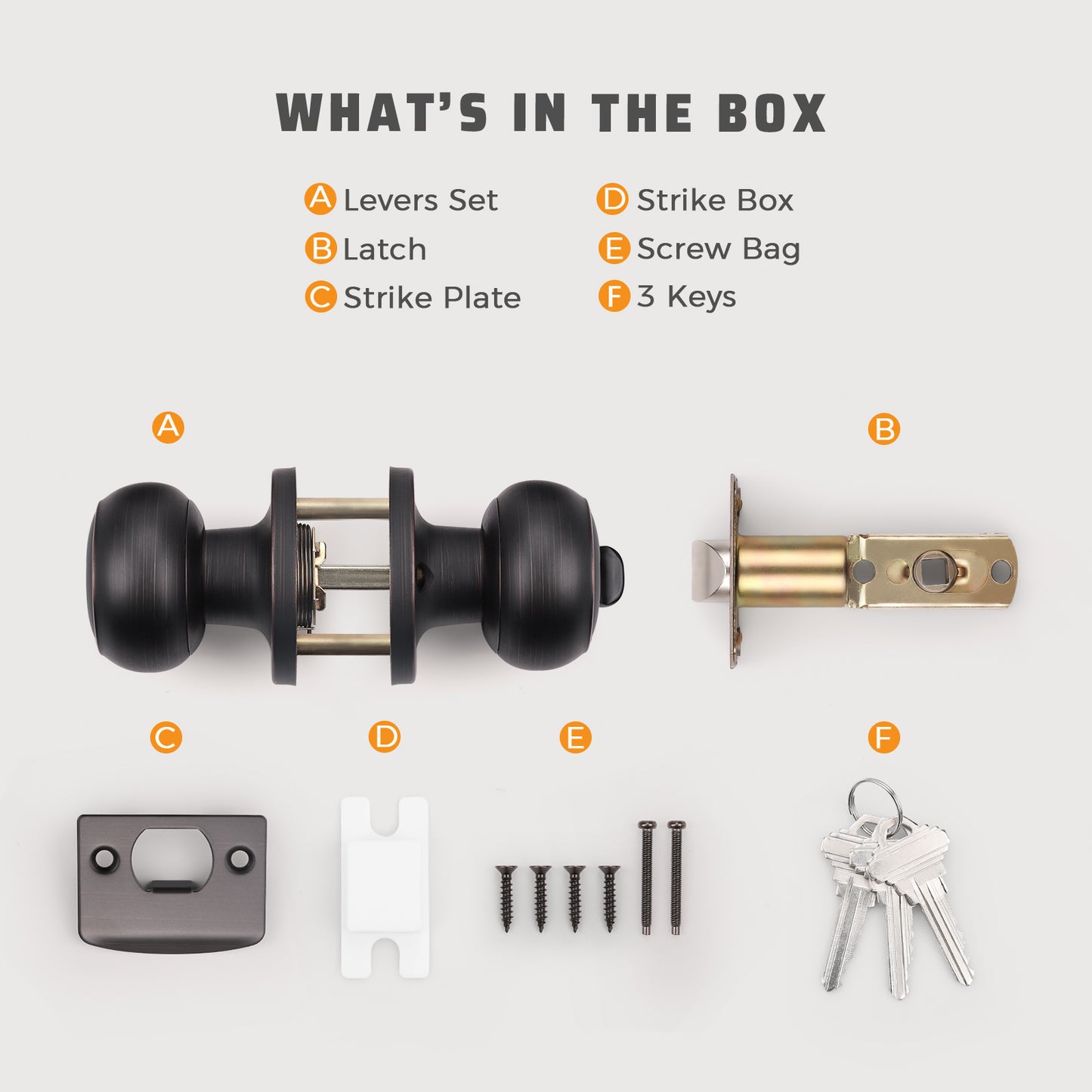 KNOBWELL Bronze Keyed Interior Door Knob For Front Doors with Lock and Key components