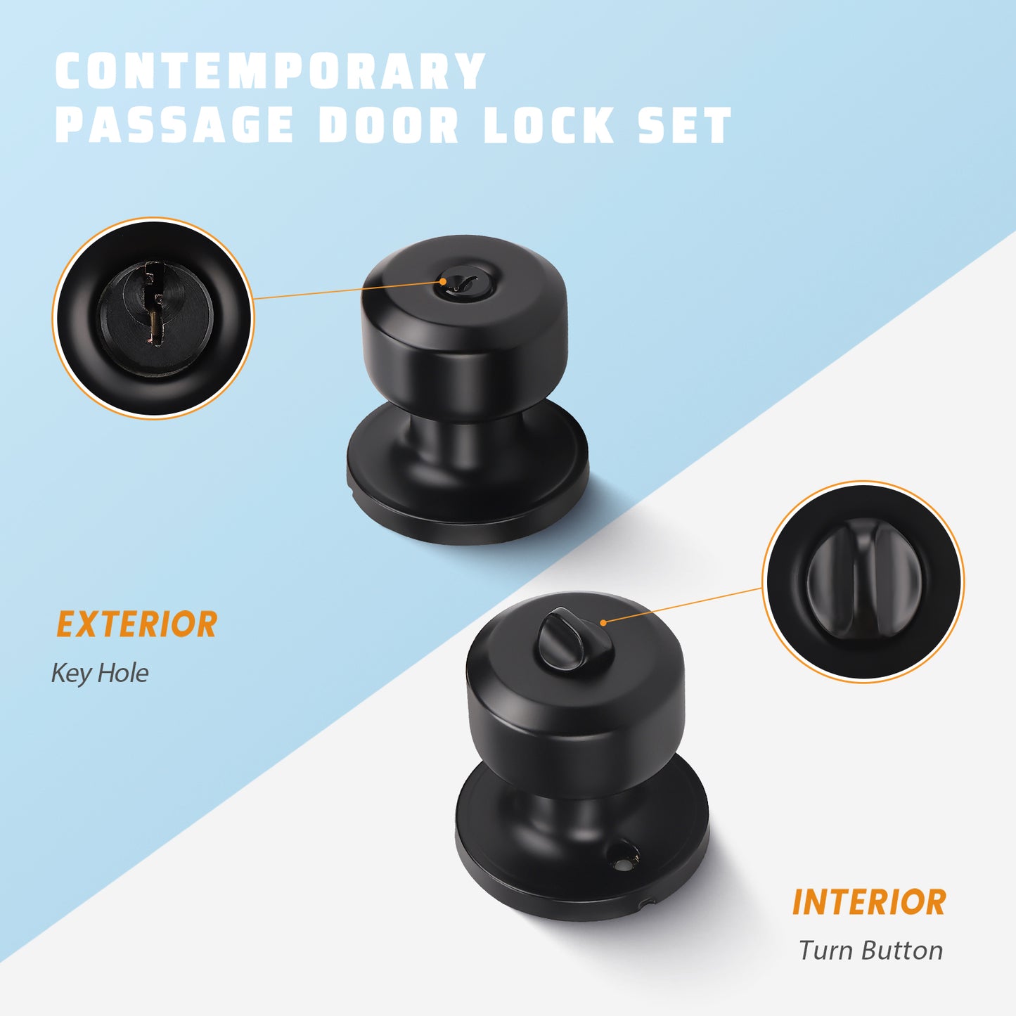 Front and back view of KNOBWELL Keyed Alike Exterior Door Knobs with Locks