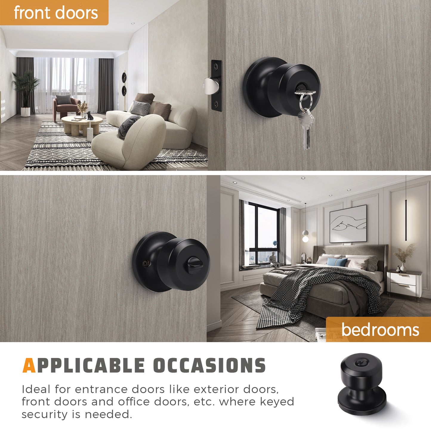 Front and back view of KNOBWELL Keyed Alike Exterior Door Knobs with Locks – Front Door Handle Set