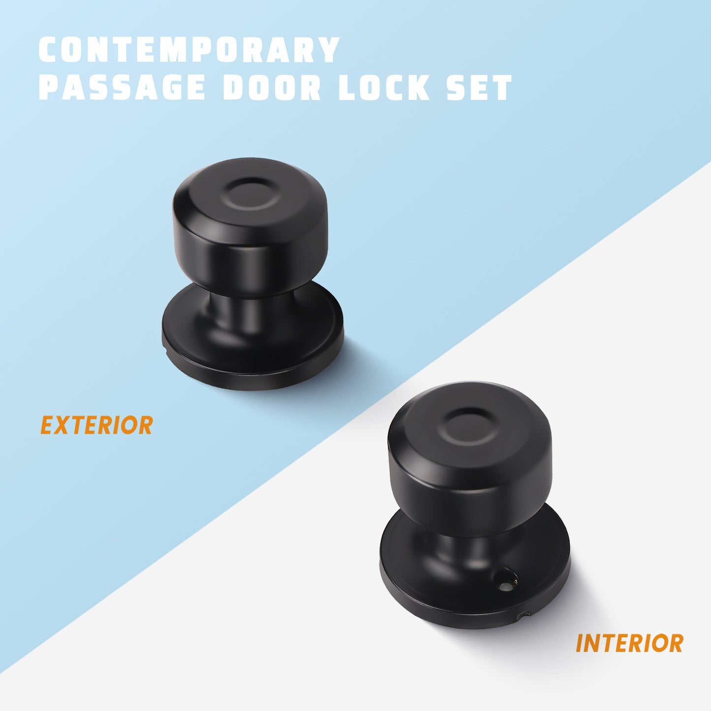 Front and back view of KNOBWELL Matte Black Interior Passage Door Knobs – Non-Locking Hardware for Hallways