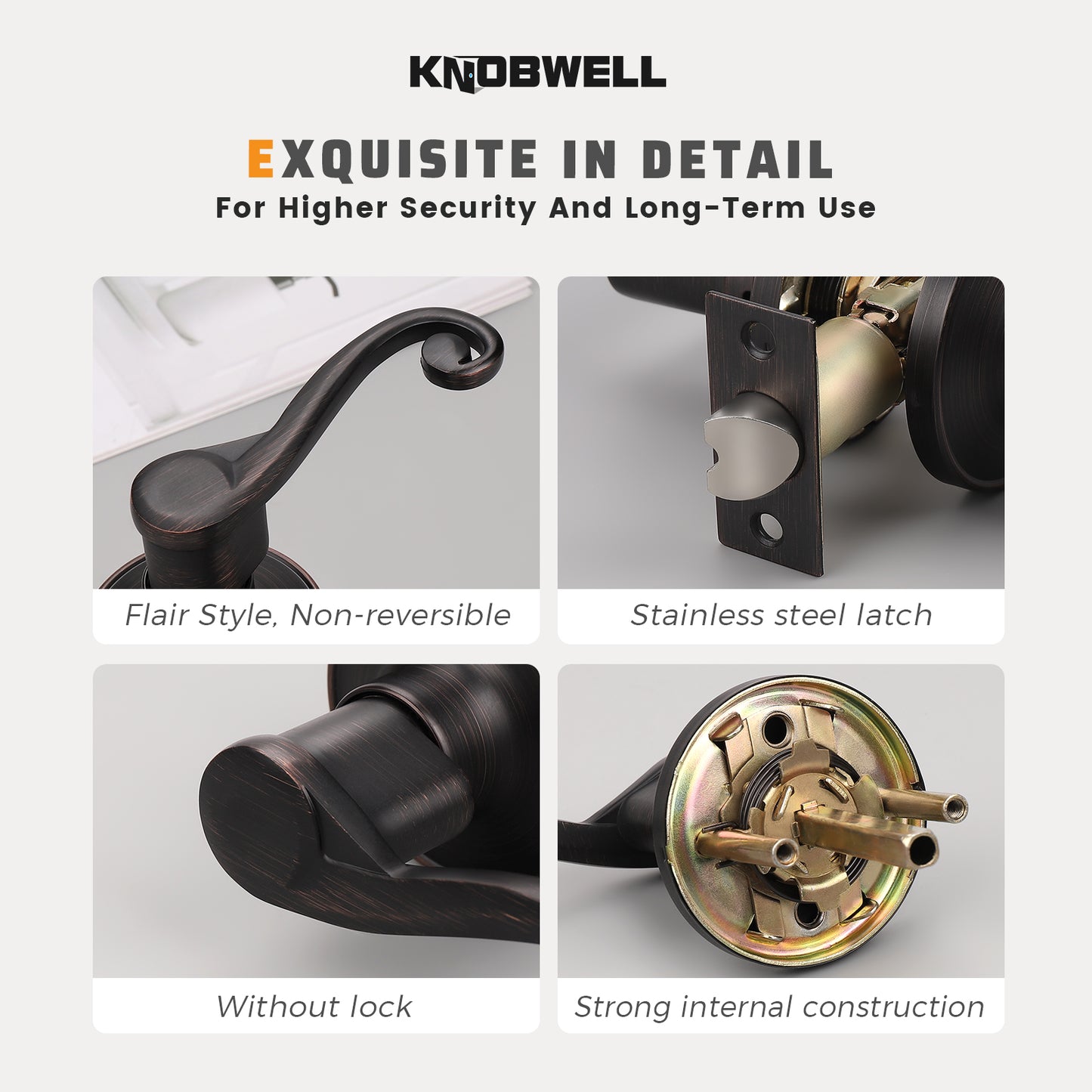 details of KNOBWELL Antique Door Lever With Passage (Right Handing)