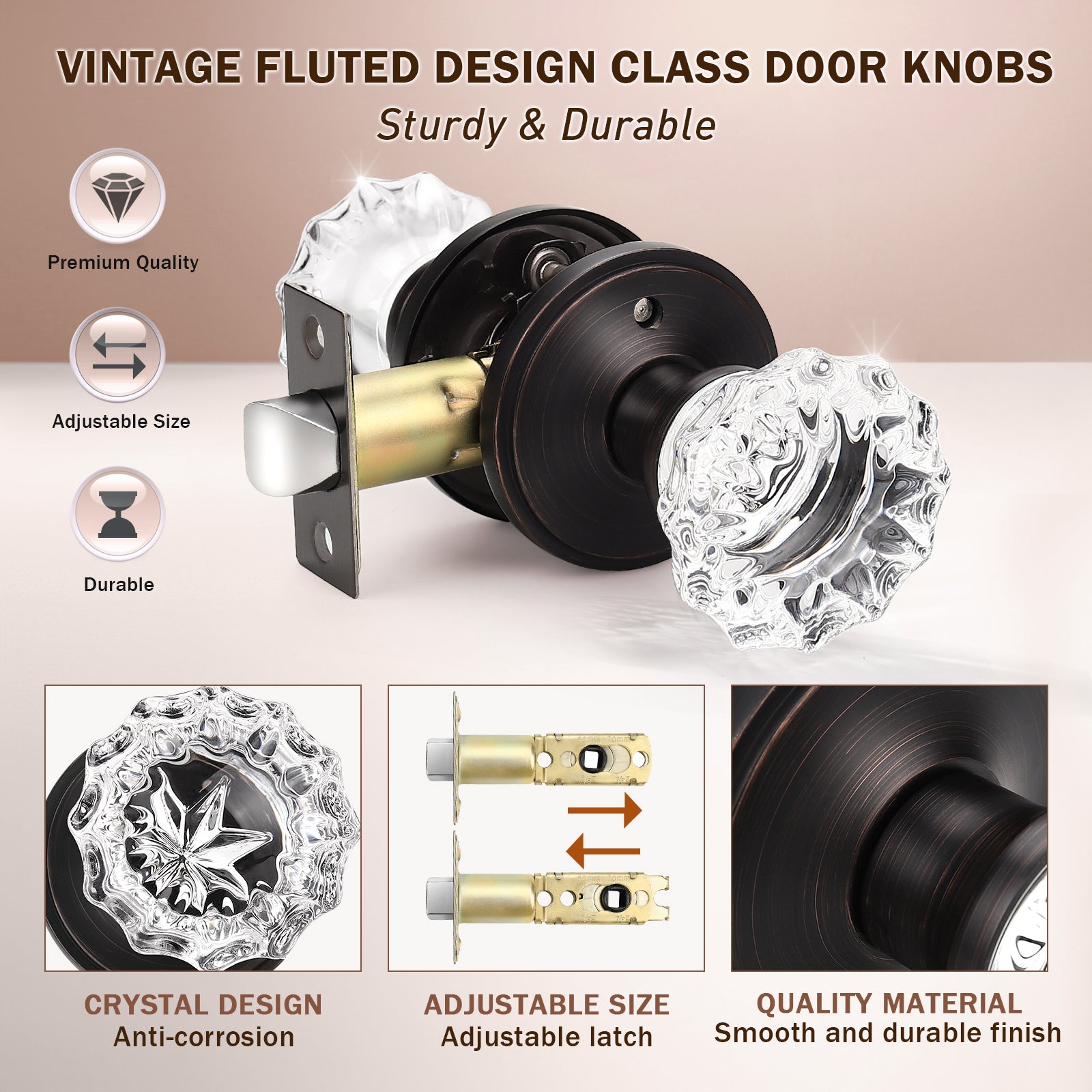 Knobwell oil rubbed bronze privacy vintage glass door knobs with latch