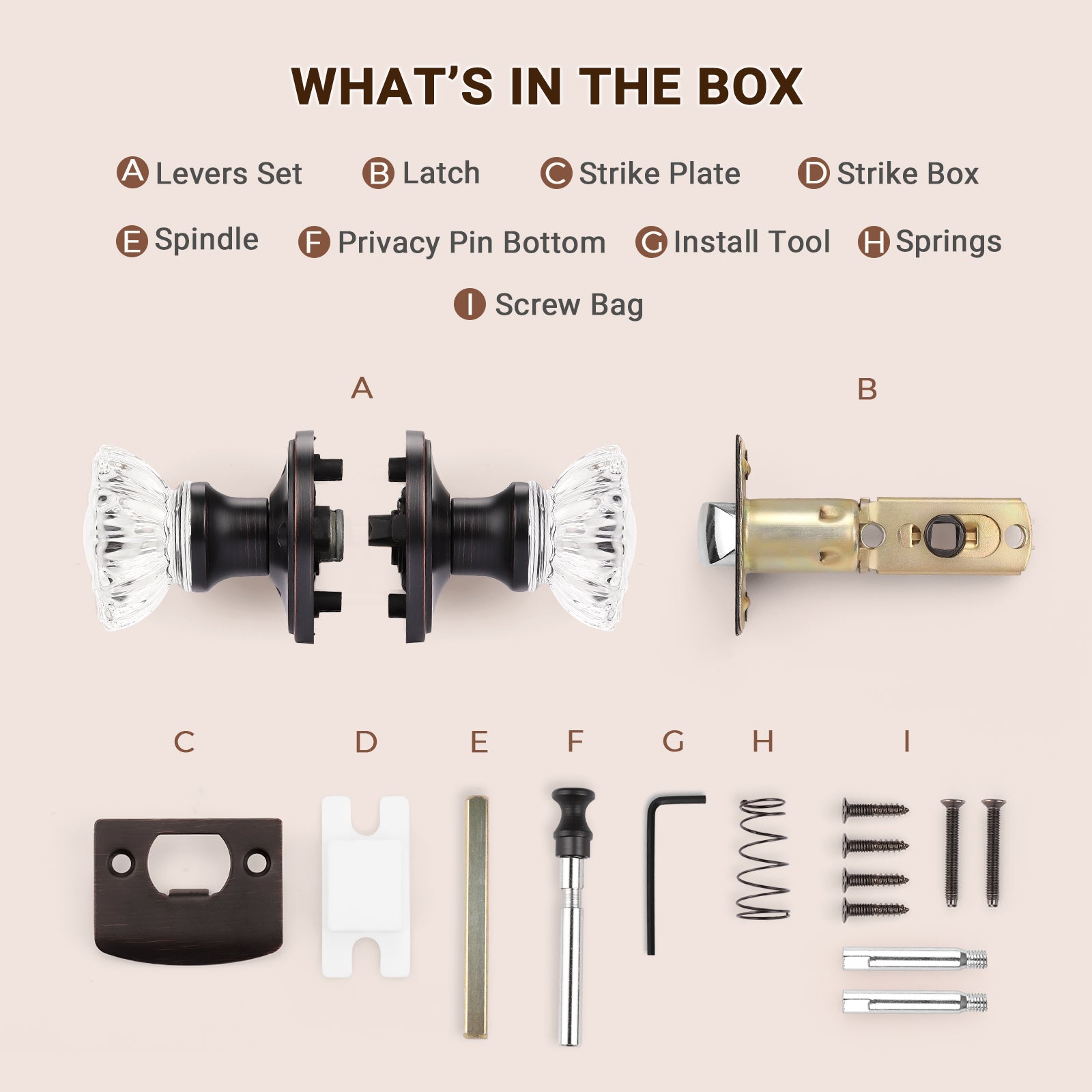 Knobwell oil rubbed bronze privacy vintage glass door knobs set components